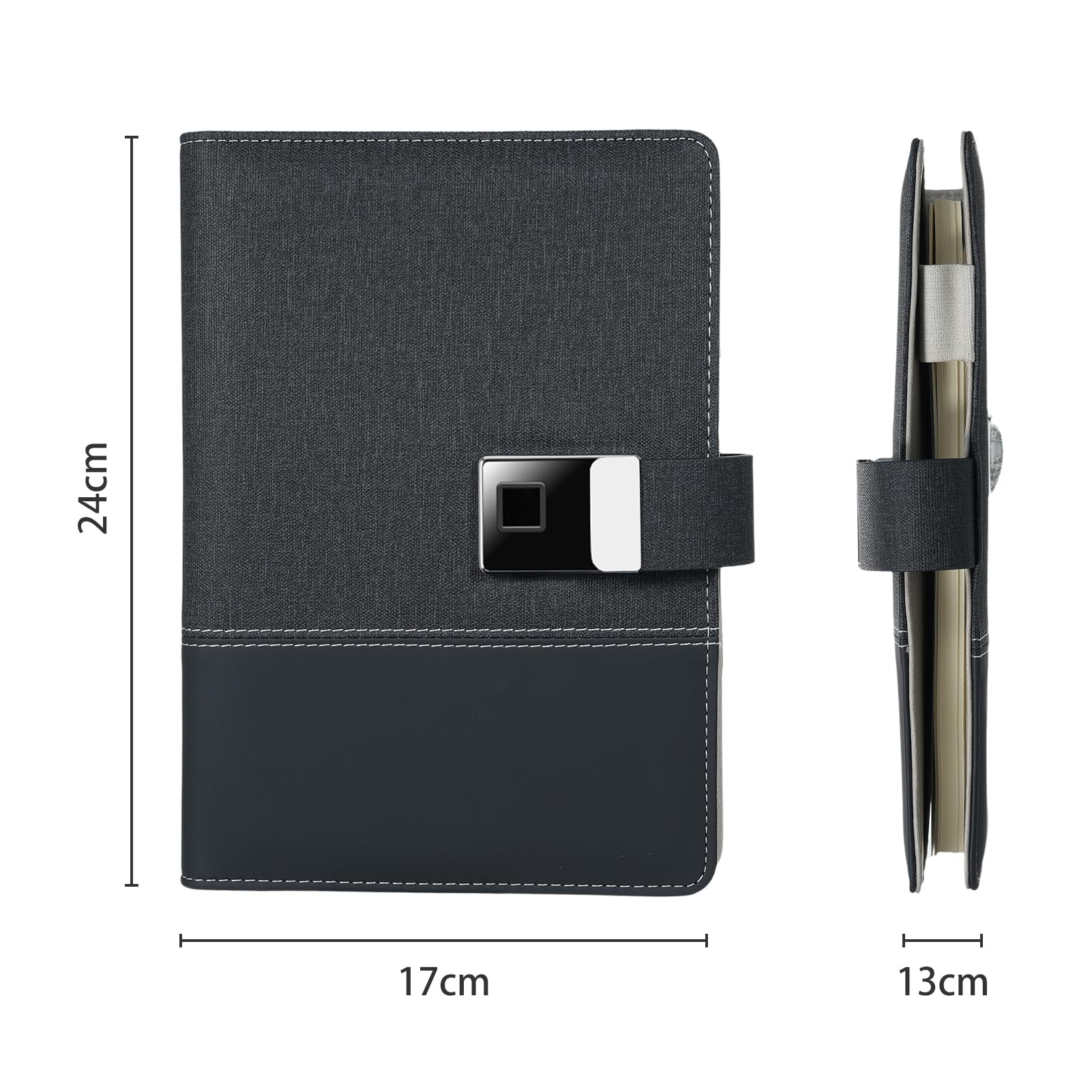 Notebook in Pelle A5 di Alta qualità con Blocco delle Impronte Digitali Unità USB 16 GB Agenda per Diario per Uomini D'affari Raccoglitore a 6 Anelli Ideale Professionisti Pelle PU