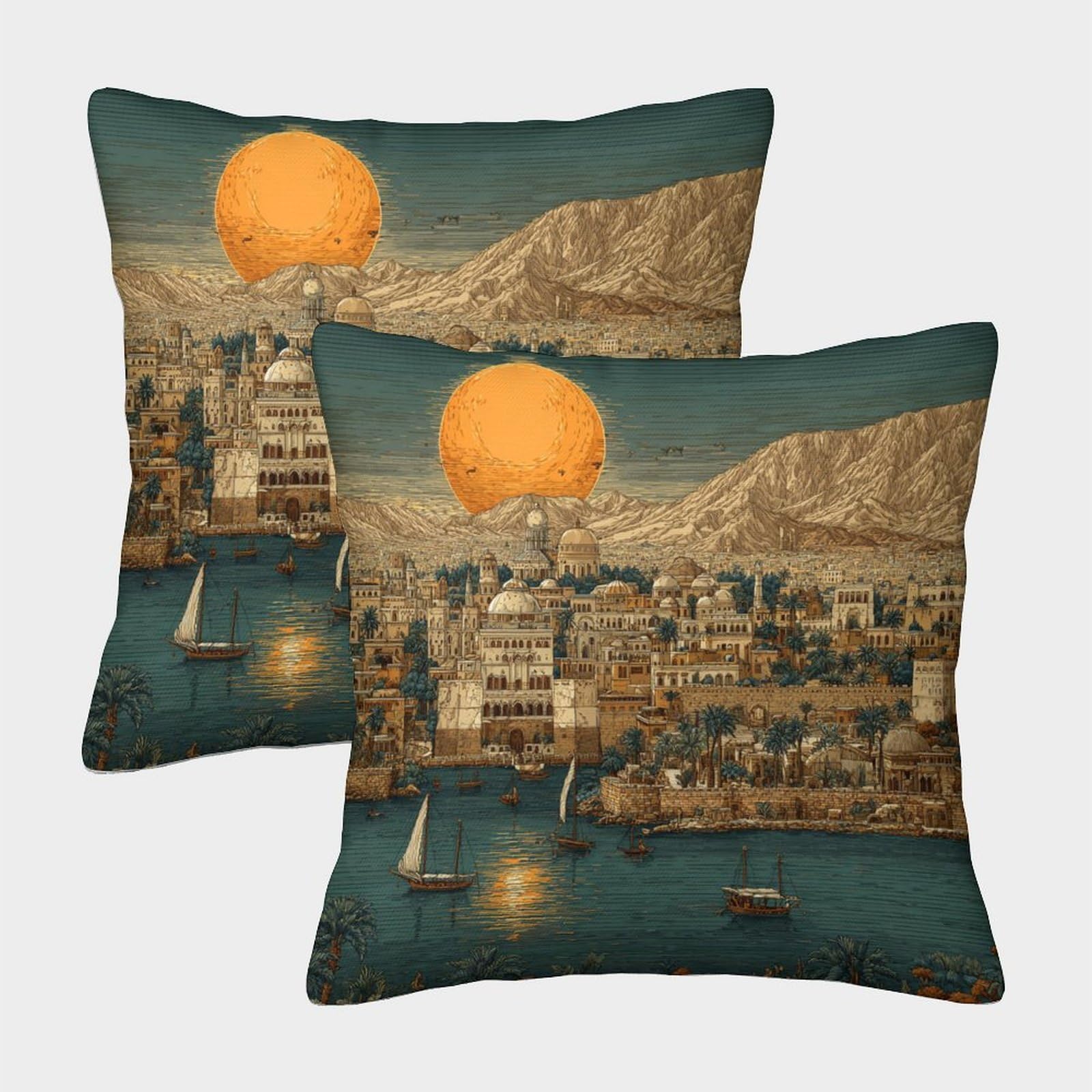 kaiyun 2 Pack Ancient Egypt Pillow Case Home Decoration Sofa Cushion Cover 45x45cm