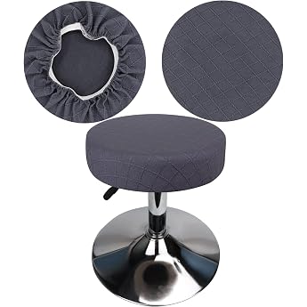Stool Cover Round Diameter 30-40 cm Luxurious Fabric Stool Cover Round Stretchy Wrinkle-Free Washable Dustproof Soft and Durable 1 Grey
