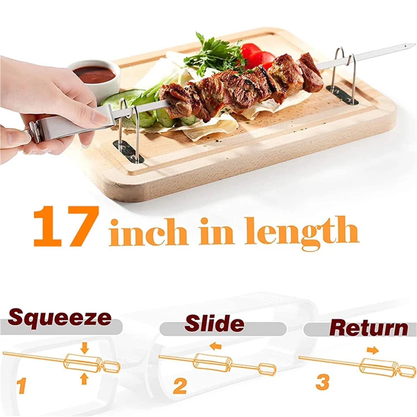 Brochetas de Metal Brochetas de brocheta 17 pulgadas for asar barbacoa plana acero inoxidable con mango deslizante Metal liberación rápida(45.6cm)