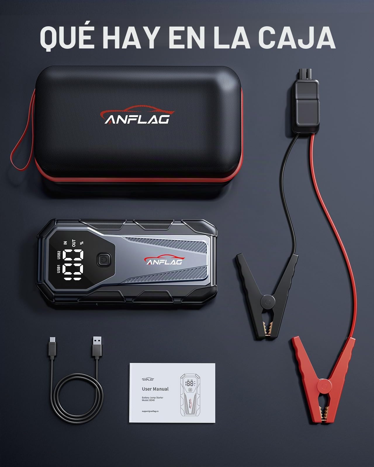 Arrancador de Coches, 6000A 12V Arrancador de Baterias de Coche, para All Gasolina o 10L Diesel, Linterna LED,Carga Rápida, Pantalla LCD Extragrande