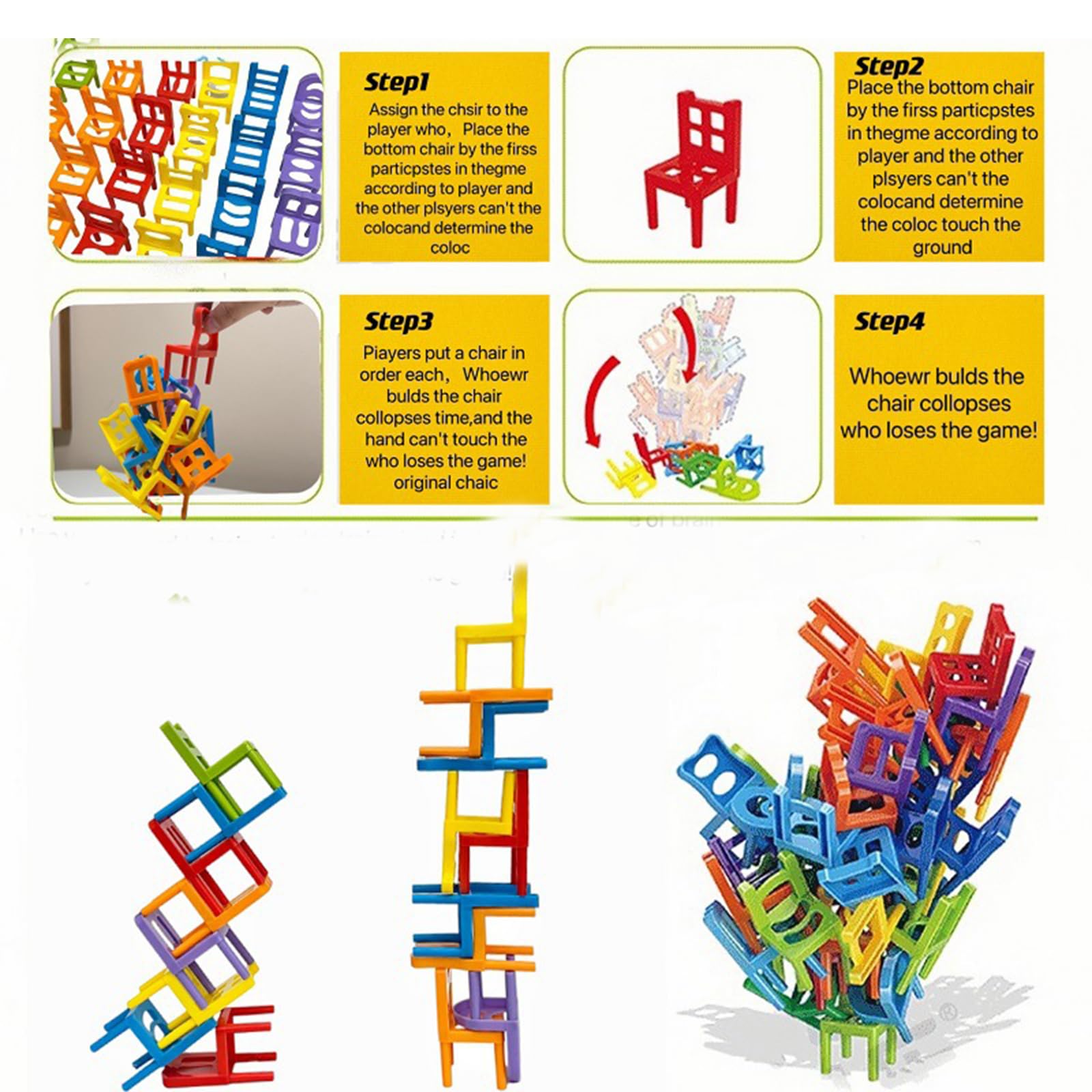 42 Sedie In Miniatura Multicolore – Gioco Impilabile E Di Equilibrio Per Bambini, Torre Di Sedie In Plastica Non Tossica