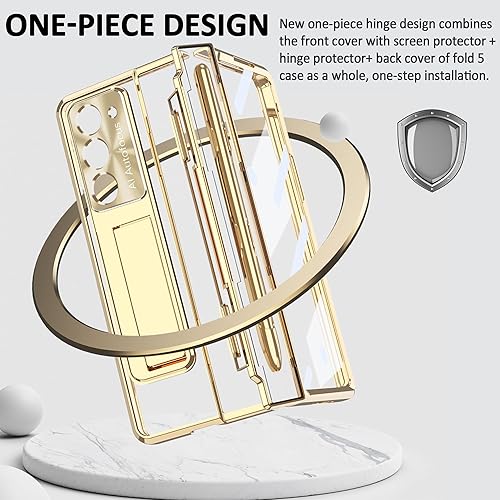 Vista 32 de Funda diseñada para Samsung Galaxy Z Fold 5 con soporte para S Pen y S Pen, soporte portátil y protector de pantalla frontal transparente Fold 5