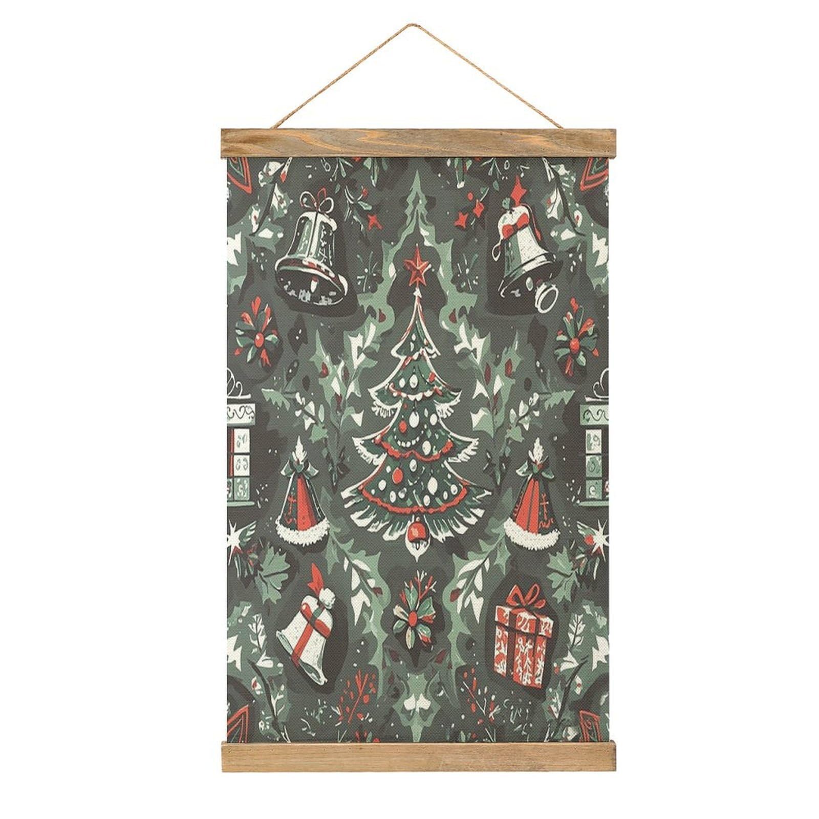VstaDank Gothic Christmas Bell Tree Hanging Poster with Wooden Frame Modern Linen Hanging Painting Retro Style Wall Decor Art Painting for Living Room,Bedroom Decor Poster Frame 20.4x13.1inch