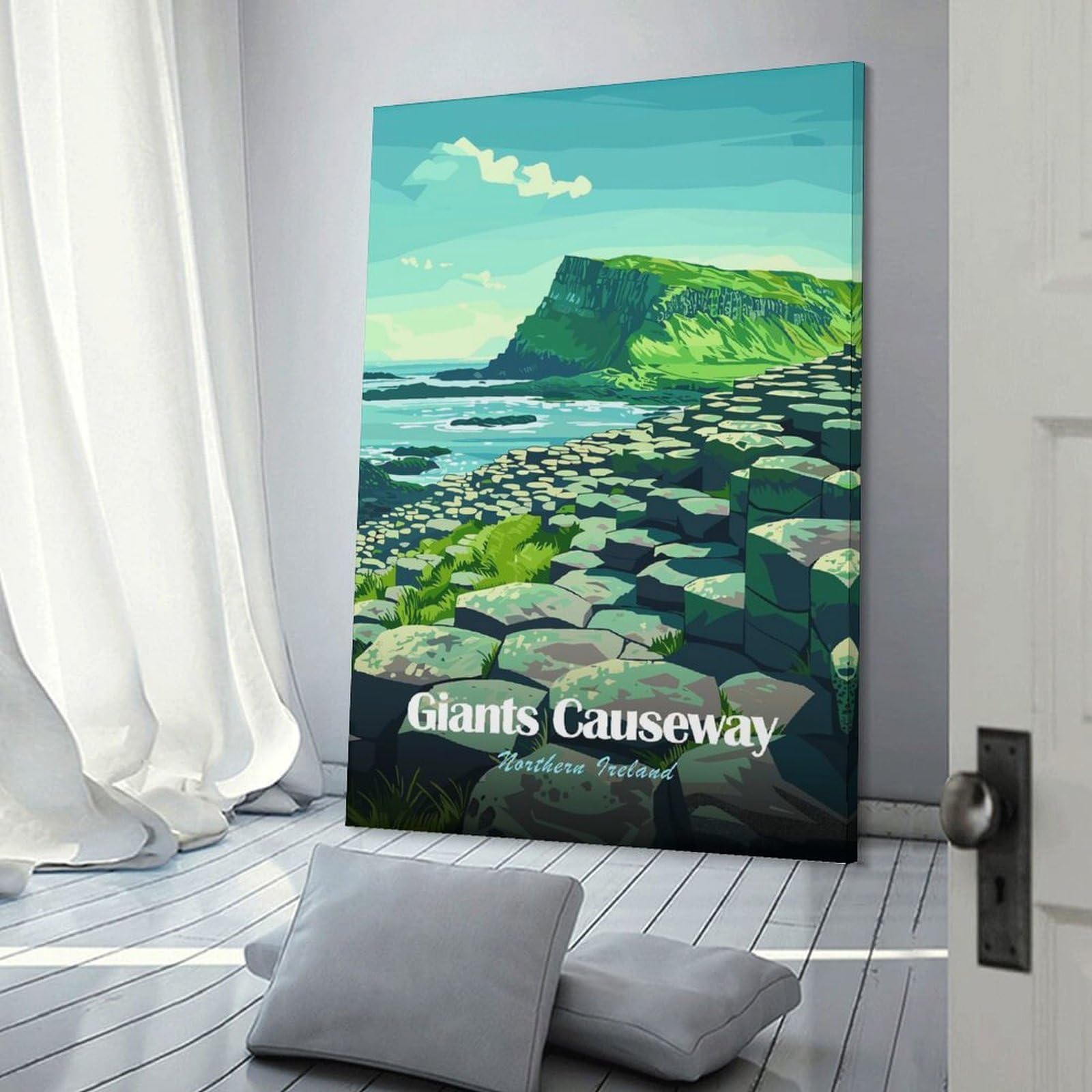 Junmoney Frame-Style-5 Canvas Art Print Giants Causeway, Northern Ireland Illustration, 20X30inch(50X75cm), For Office, Study Or Home Workspace, Wall Art That Adds Style To Work Areas
