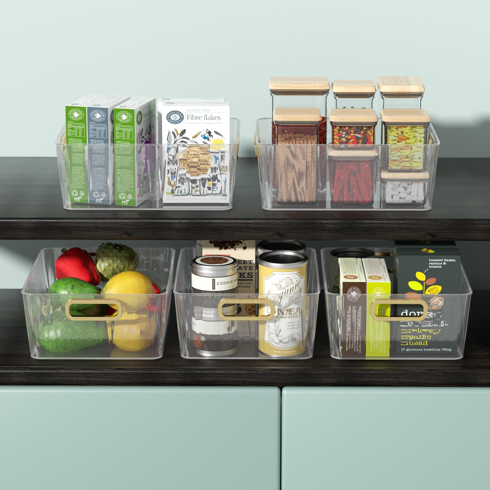 Vababa Paquete de 4 contenedores organizadores de despensa de plástico transparente, contenedores de almacenamiento transparentes para organización de refrigerador de cocina