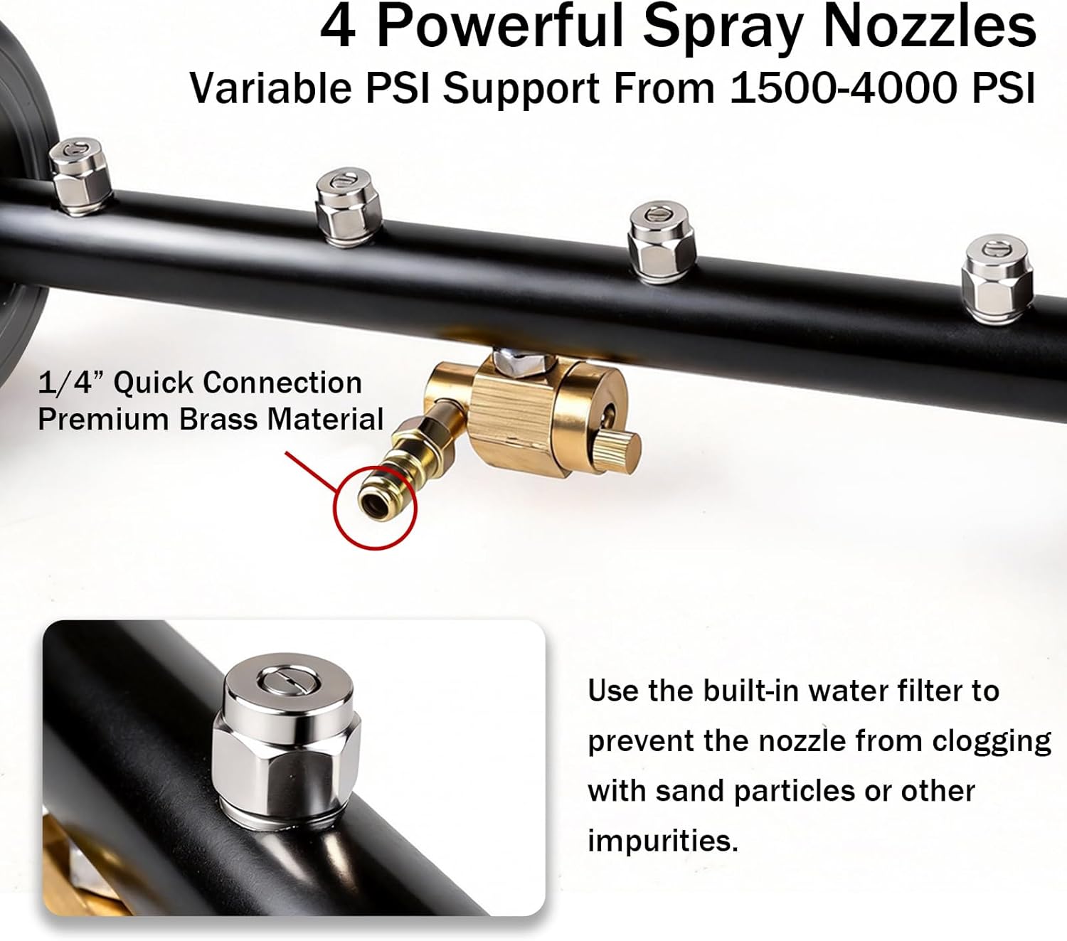 16” Pressure Car Washer Undercarriage Cleaner, 1/4” Quick Connect with 3 Pieces Extension Wands, Car Wash Water Broom for Vehicle Underbody and Truck Cleaning
