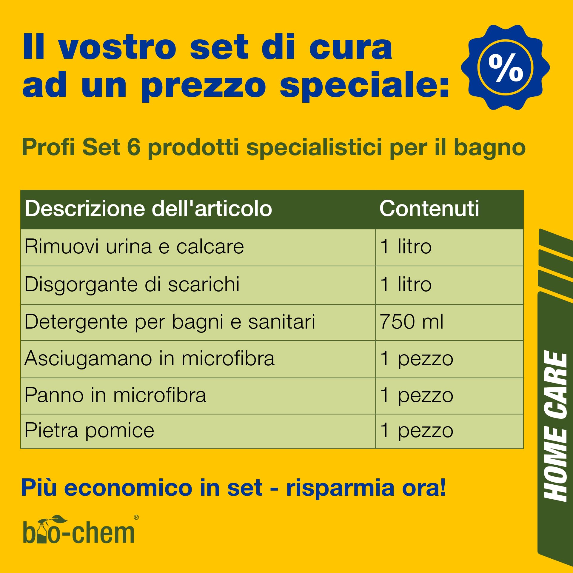 bio-chem Set di 6 detergenti per bagno, doccia e WC | Sbloccatore di scarichi 1L - Rimuovi calcare e urina 1L - Prodotto per superfici del bagno 750ml - Profi Set 6 prodotti