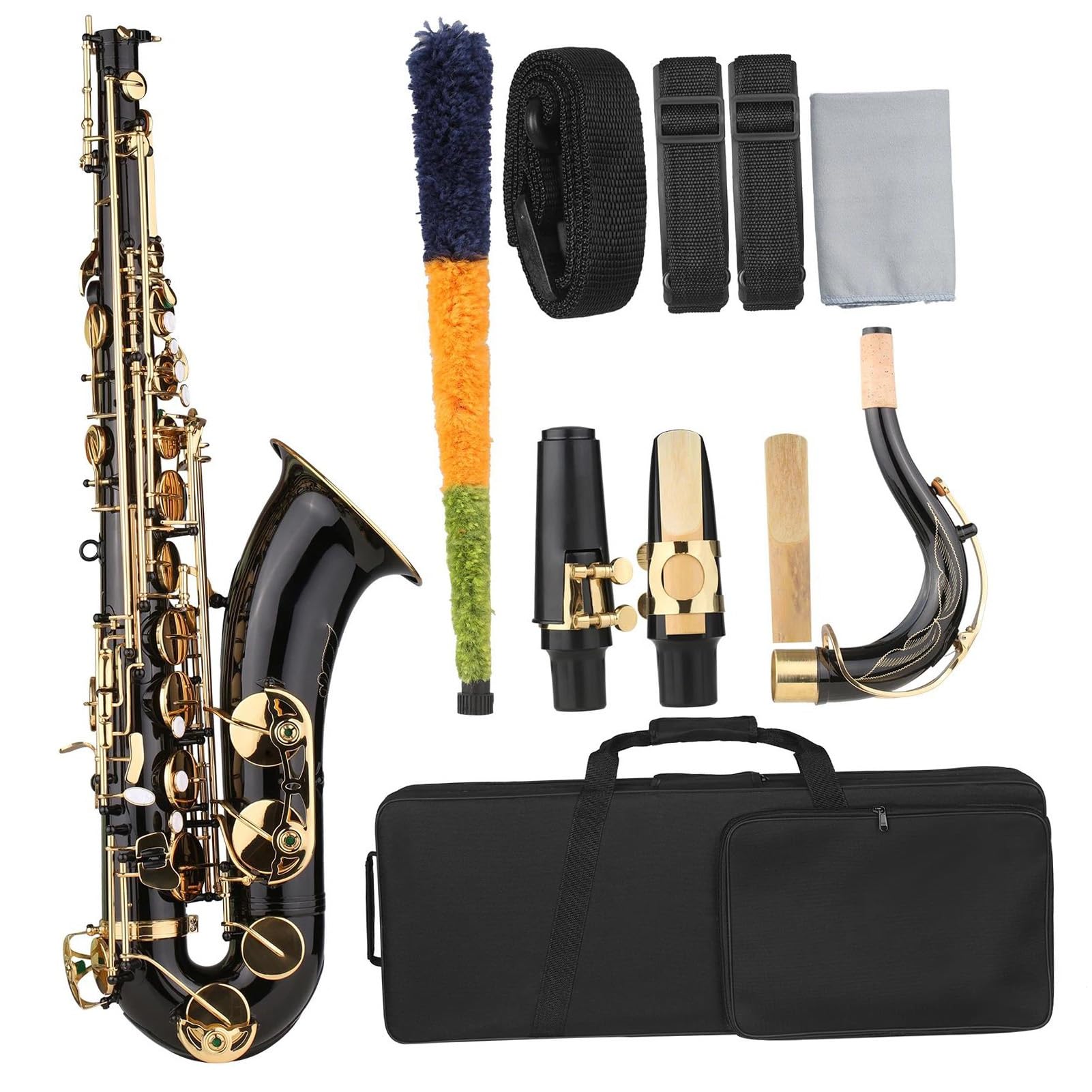 Saksofon tenorowy Bb lakierowany na czarno instrument dla początkujących