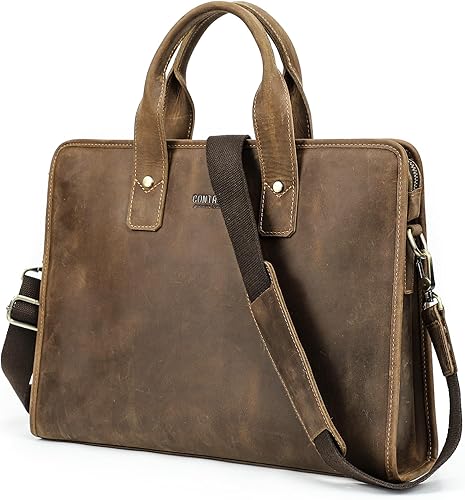 Miniatura 10 de Top Grain Leather - Maletín cruzado para laptop de 14.2 pulgadas, diseño vintage y múltiples bolsillos, se adapta a MacBook ProAir de 1413.313.6