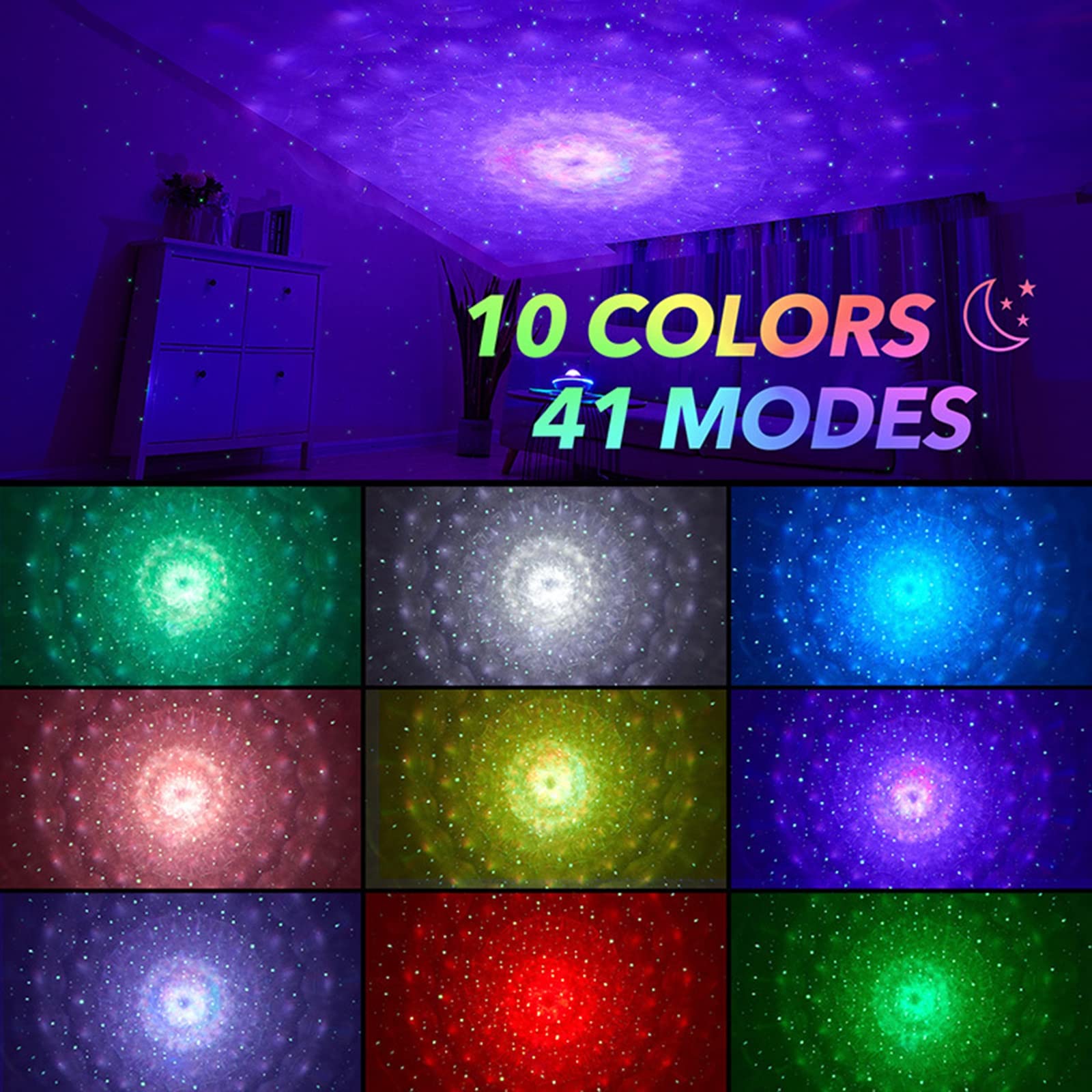 Projektor gwiazdowy, projektor Galaxy z 41 trybami, projektor światła nocnego z pilotem i zegarem, odtwarzacz muzyczny Star Light dla dzieci Dorośli Sypialnia/impreza/sufit/kojący sen