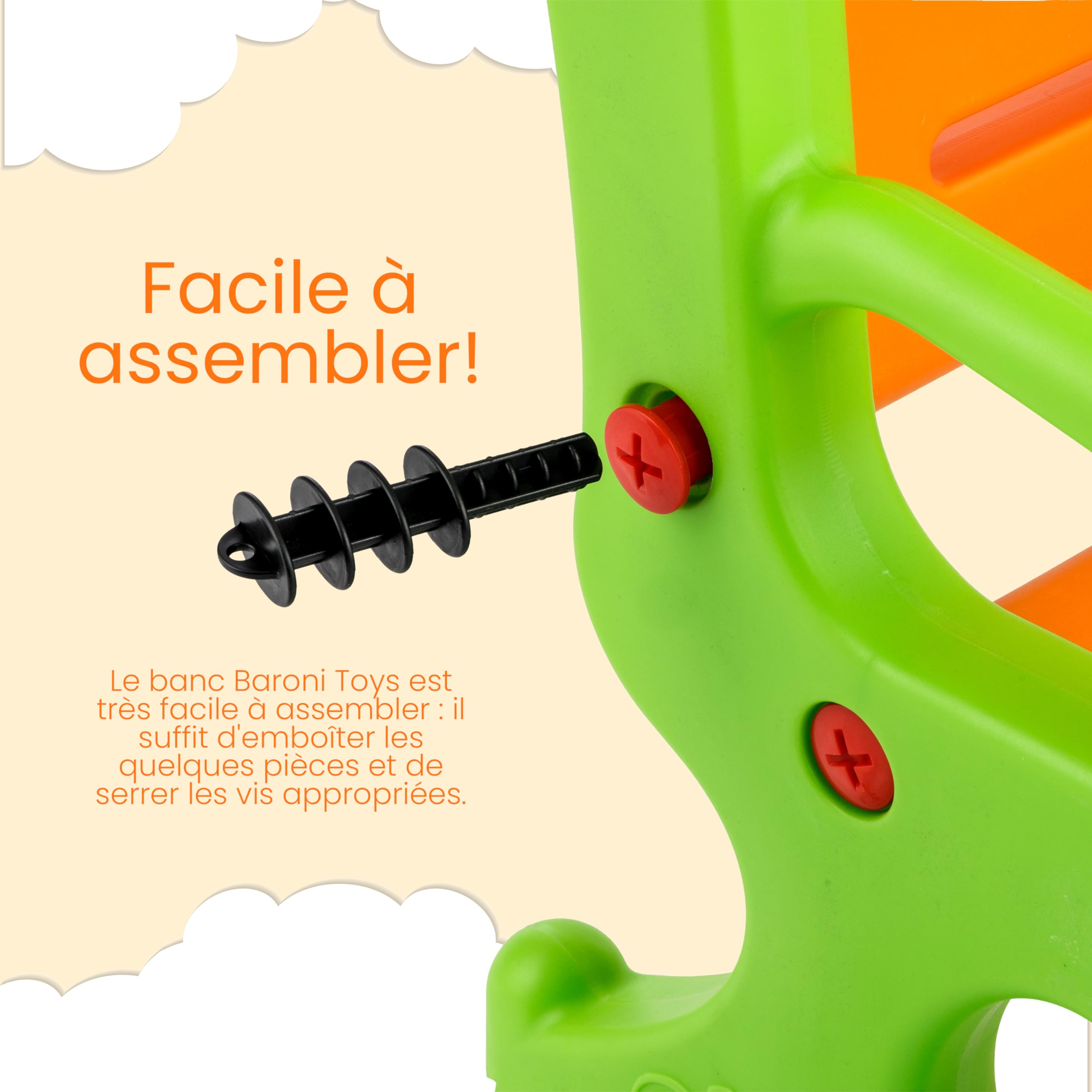 Baroni Toys Banc à Jouets en Plastique pour Enfant, Banc d’Extérieur et d’Intérieur pour Enfants, Banc 3 Places Coloré et Résistant Facile à Monter, 80x60x47 cm