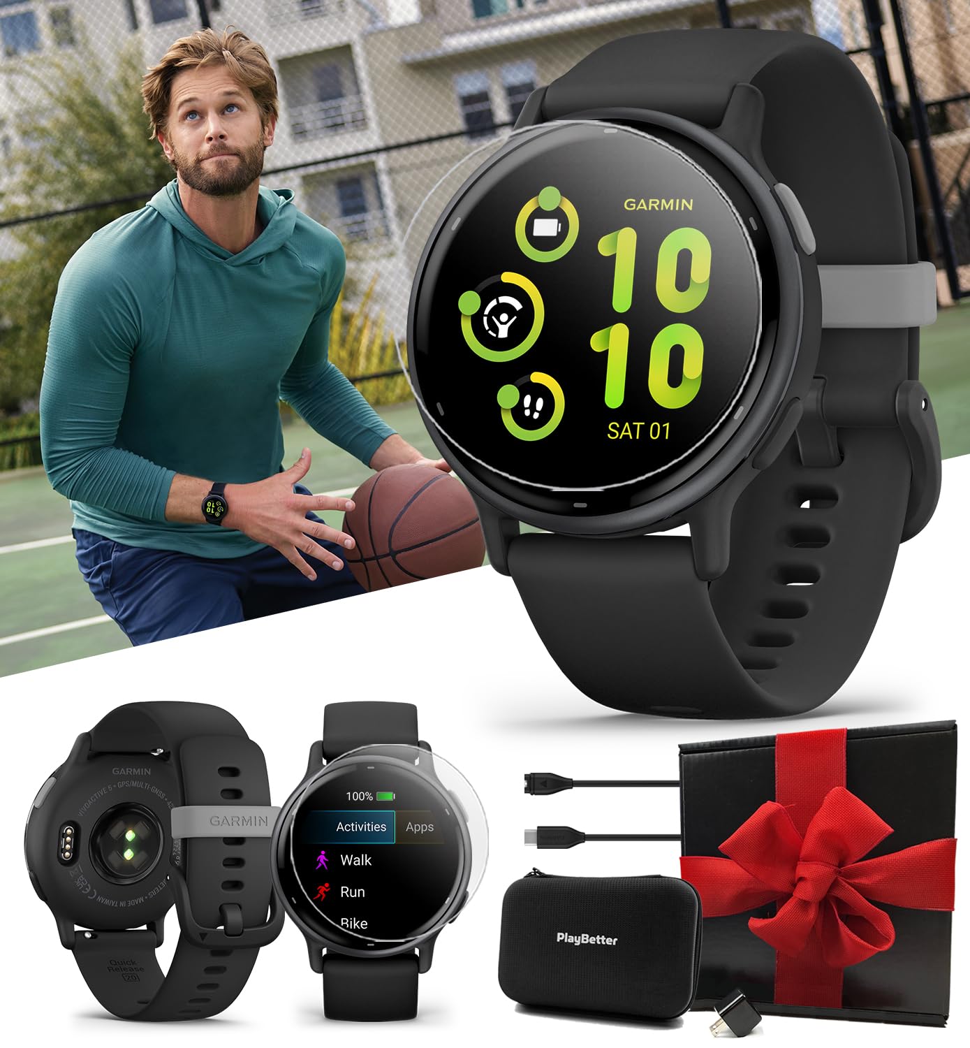 Amazon.com: PlayBetter Garmin vivoactive 5 (Slate/Black) Fitness 