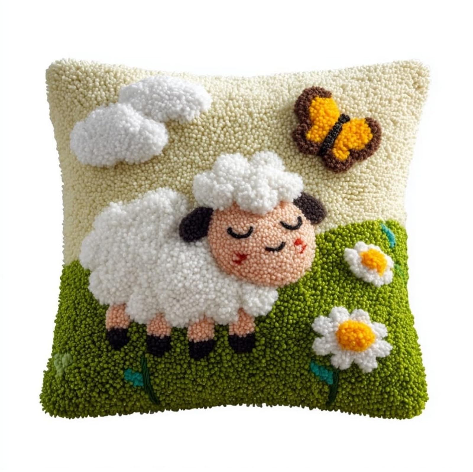 Wallustrioaw Sheep And Butterfly Latch Hook Cushion Kit 43X43cm,