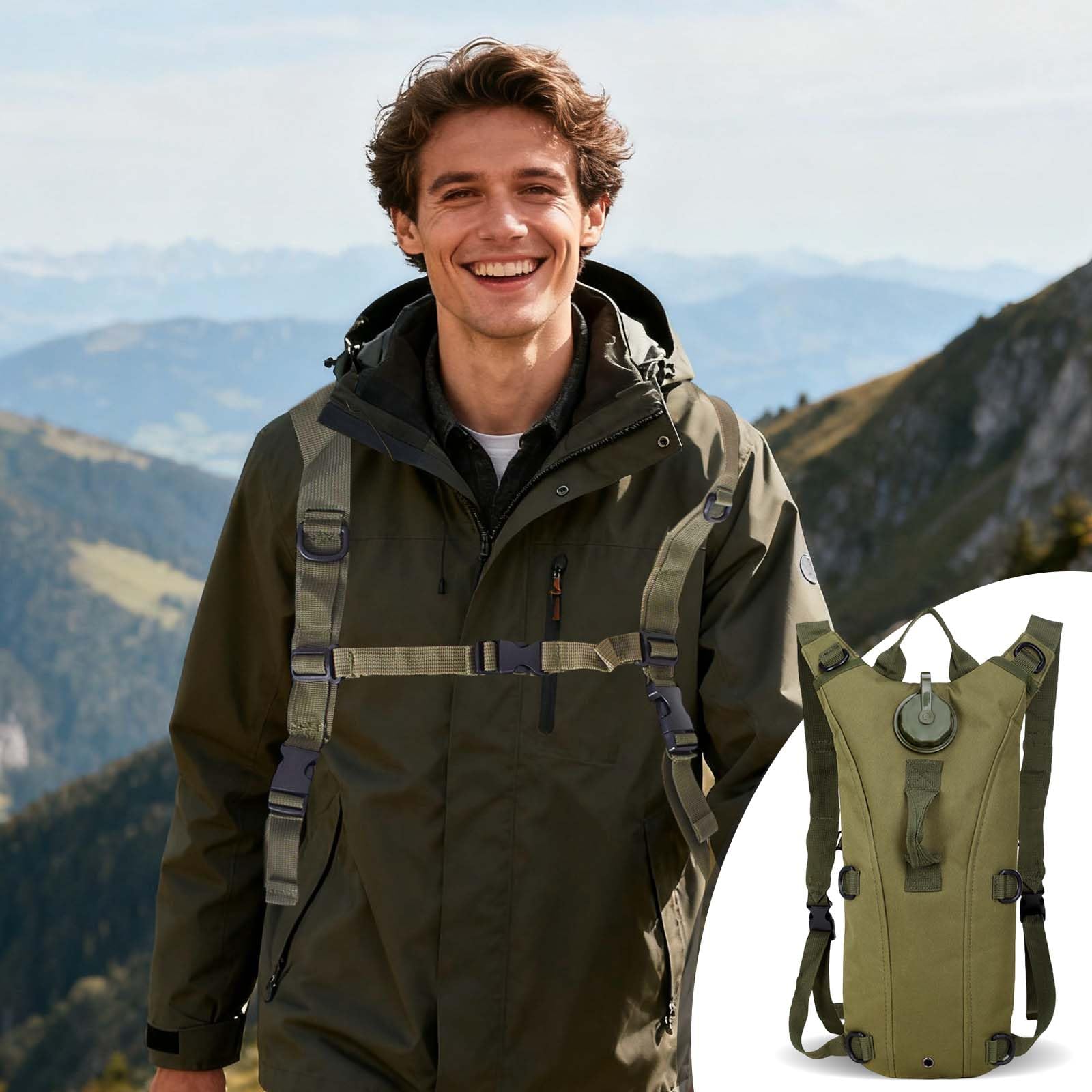 Versatile Hydration Backpack 3L- Lightweight & Durable Water Bladder Bag for Running Hiking, Cycling, Army Green - Image 4