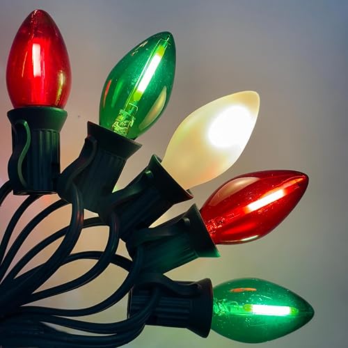 C7 Luces LED de Navidad rojas, blancas y verdes, 26 pies para decoración de Navidad al aire libre con 27 bombillas LED, tira de luces de Navidad