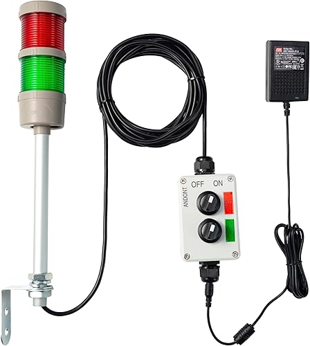Miniatura 3 de 2 luces LED superbrillantes de torre Andon con zumbador, rojoverde, apagado o flash, cable de extensión de 16 pies, adaptador industrial de 6 pies,
