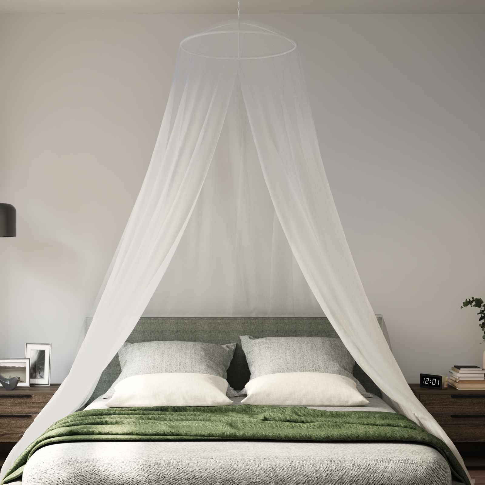 Moskitiera na łóżko, 3 sztuki, biała, Ø 56 x 220 cm, oddychająca moskitiera do wnętrz, idealna na kemping i do podróży, lekka i trwała