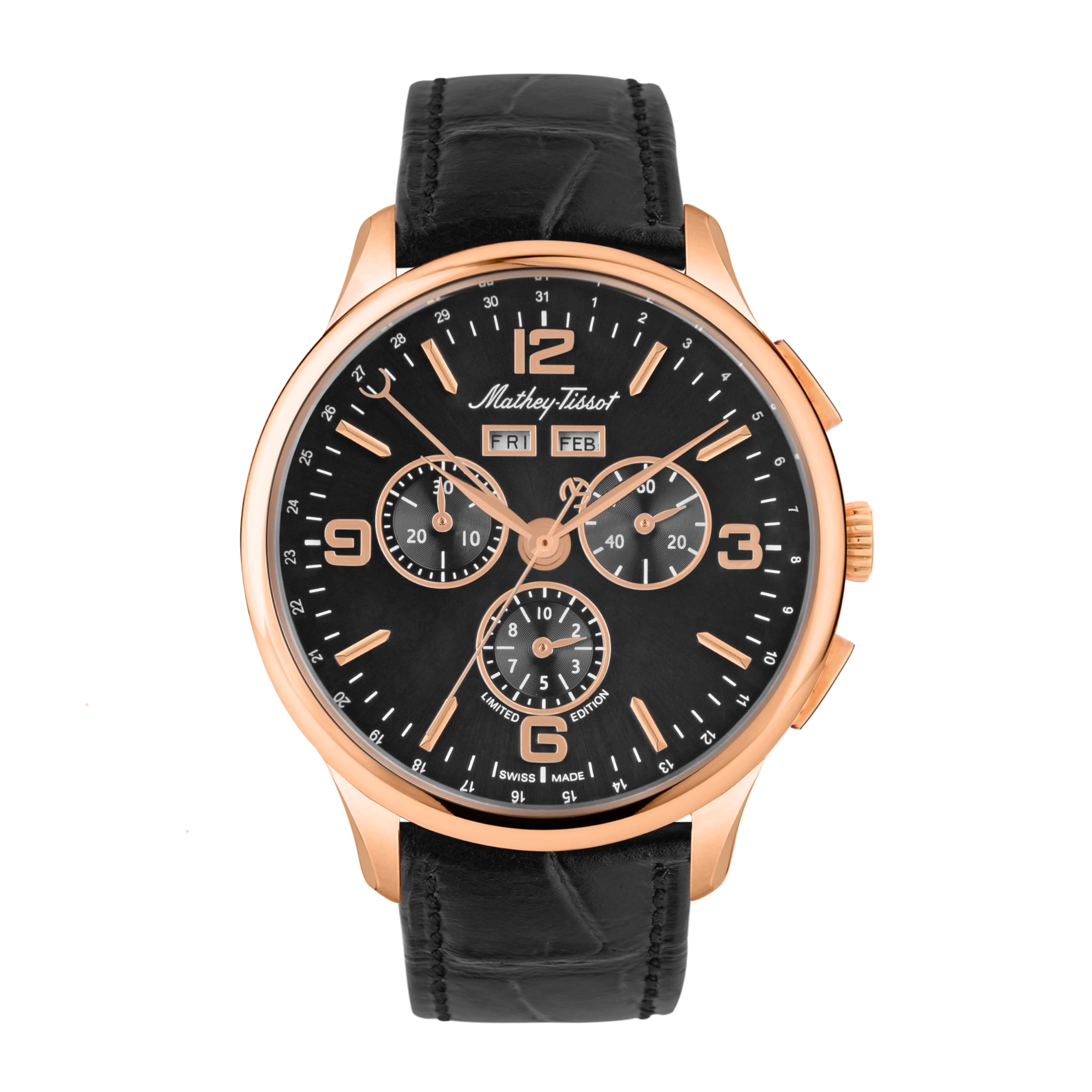 Mathey-TissotLeather Analog Black Dial Men Watch-H1886Chpsn, Black Band