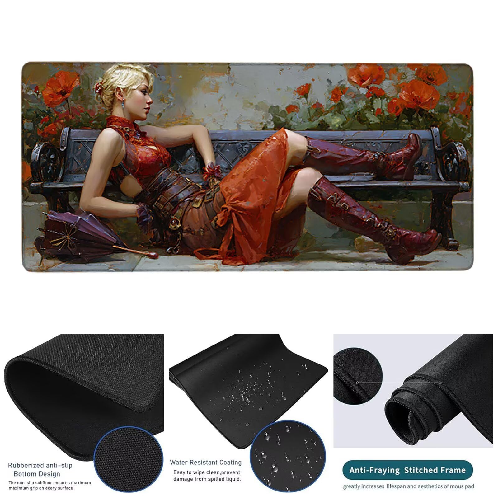 Tappetino Mouse Gaming Rosso Tappetino Mouse XXL 1000x500x3 mm, Fiore Mousepad Accessori Gaming con Bordi Cuciti, Sottomano Scrivania Migliorare la Precisione e la Velocità per Giocatori w-1462