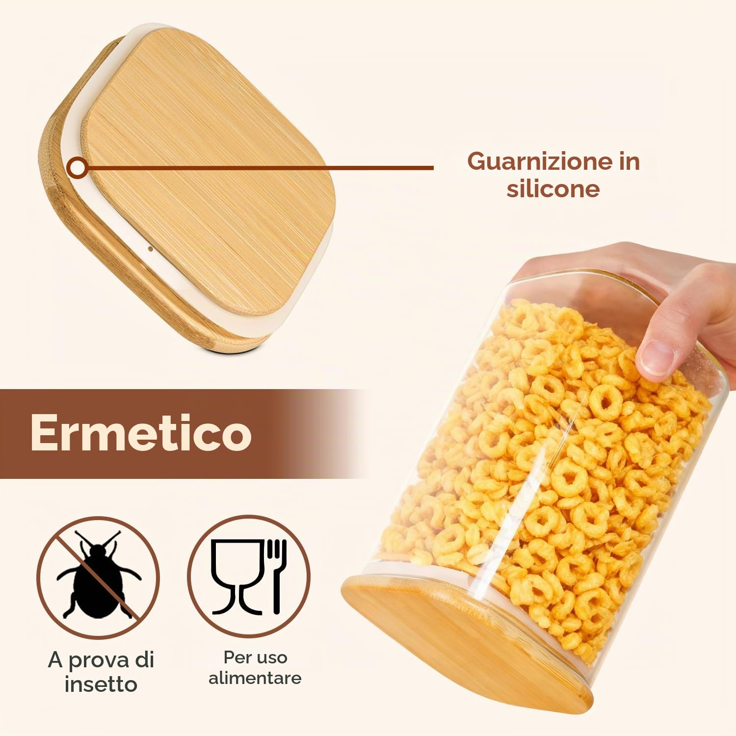 ComSaf Barattoli Vetro con Coperchio, Contenitori Vetro per Alimenti, 1500 ml, Set da 3 Pezzi, Adatto a Biscotti Grandi, Fette Biscottate da Forno, Sali da Bagno