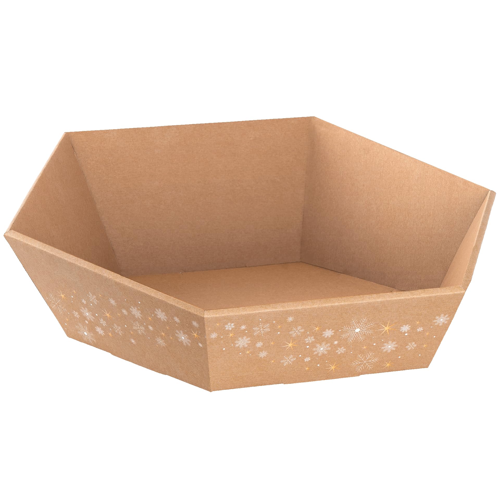 [BOXXCO] 25 Stück Präsentkörbe Sechseckig Wintertime Groß Ø 415 mm 313x301x84-139 mm - Hochwertige Geschenkverpackung aus Pappe