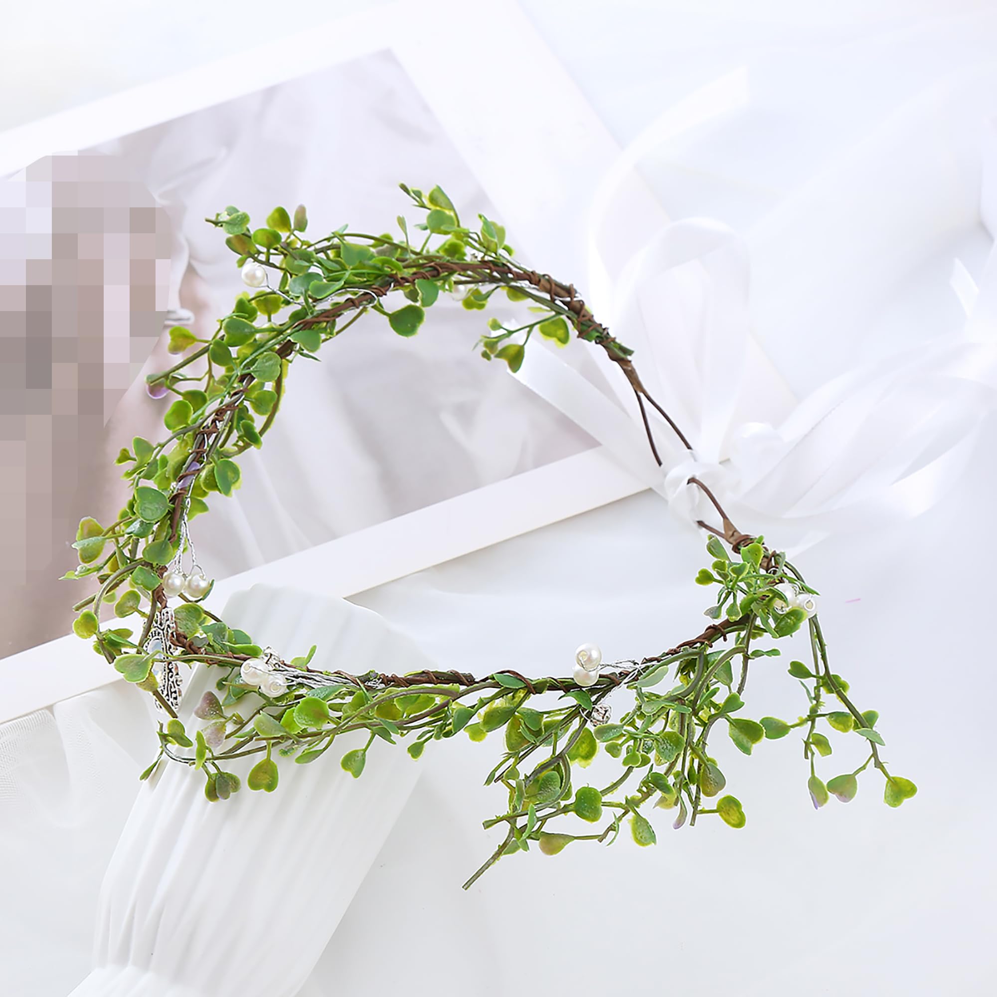 Brikuinr Flower Crown Bridal Floral Headband Hair Wreath Flower Halo Headpiece with Rhinestone Wedding Party Cosplay - Image 3