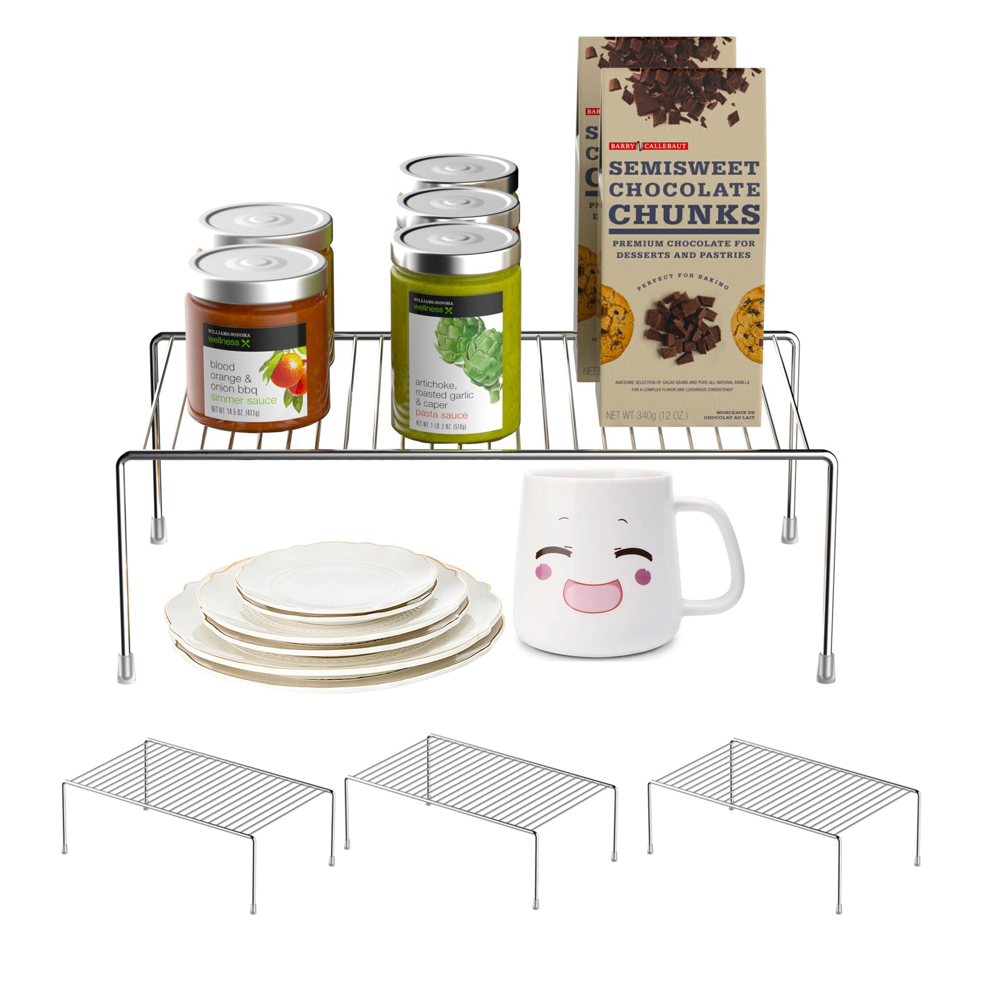 Redrubbit 4 Pack Large (15.7 x 9. 4 Inch) Cabinet Storage Shelf Rack, Rustproof Kitchen Counter and Cabinet Shelf, Storage Rack Organizer for Kitchen,