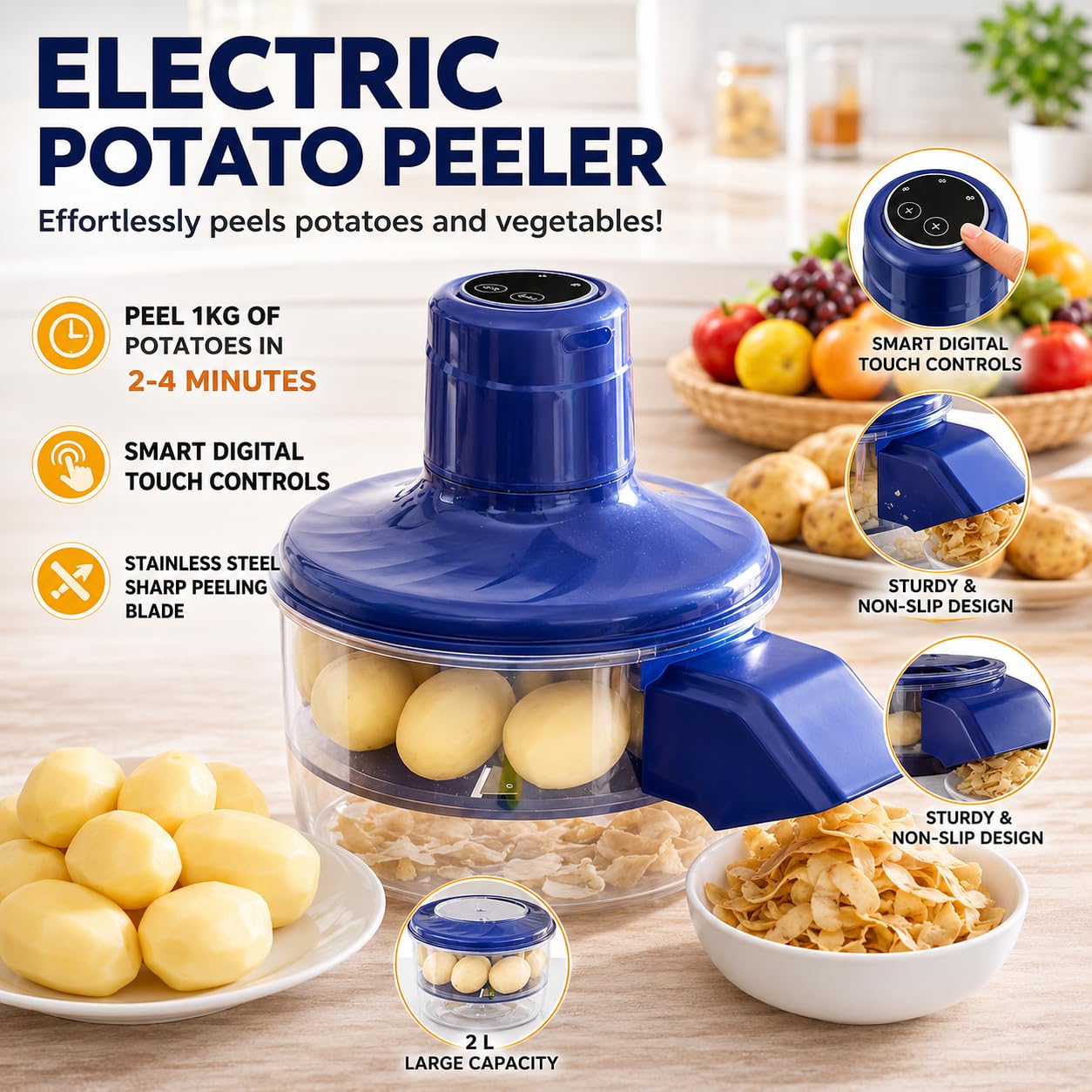 Éplucheur de pommes de terre électrique rechargeable, éplucheur automatique de légumes et de fruits avec lame en acier inoxydable pour éplucher facilement les pommes de terre, les carottes et l'ail