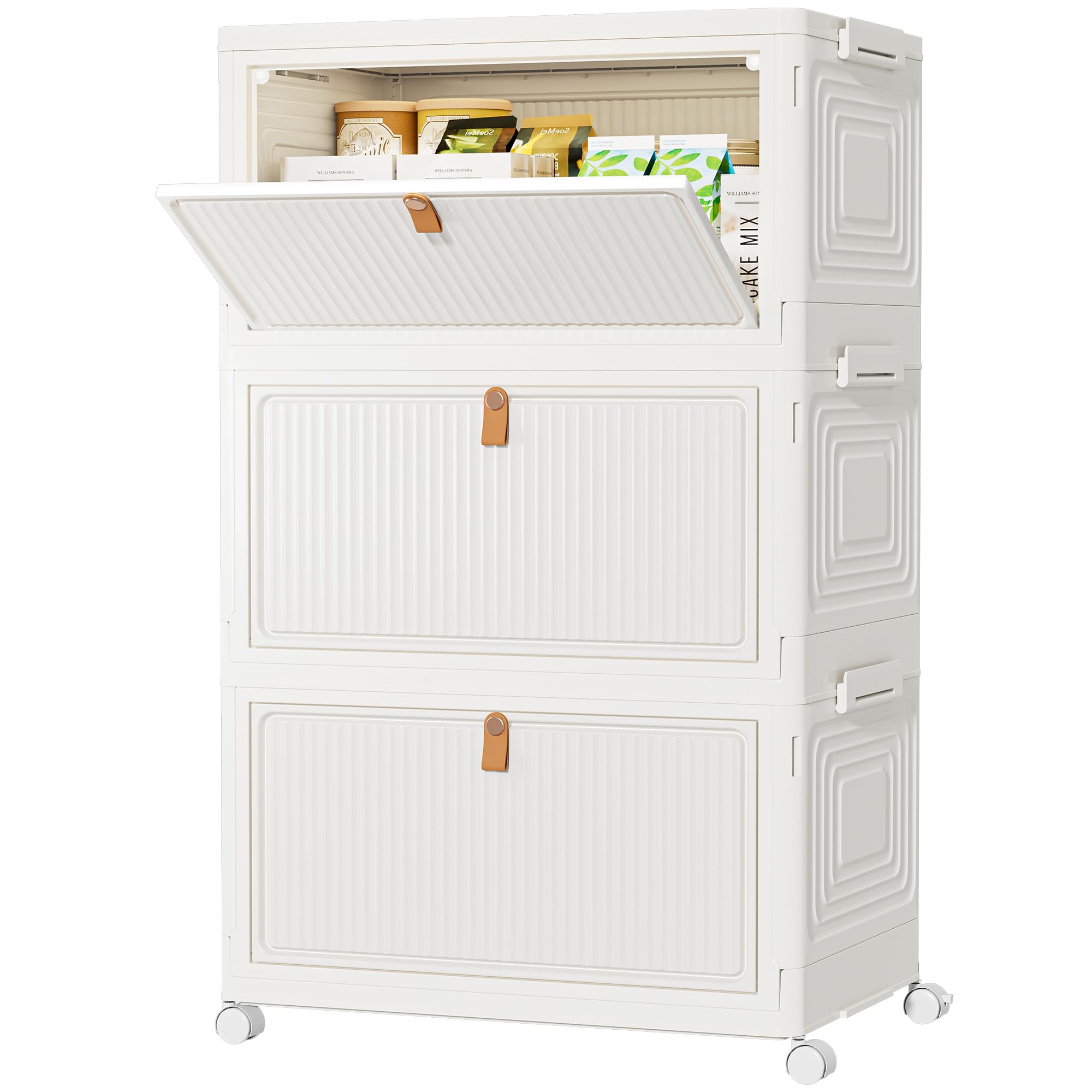 HOMIDEC Boîte Rangement Plastique avec Roues, Meubles de Rangement avec Couvercle, Caisse Rangement Pliante, 33L, 3 Pièces, Convient pour Ranger des Collations, des Jouets, des Vêtements, Laité
