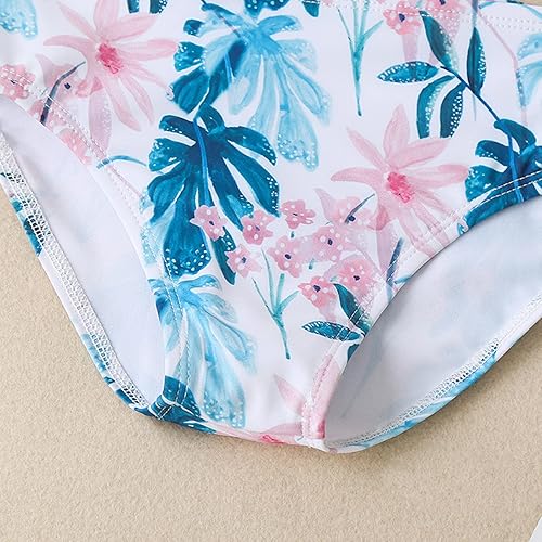 Miniatura 3 de Traje de baño para niñas pequeñas de verano estampado de hojas de flores estilo de vacaciones traje de baño de dos piezas azul 3-4 años