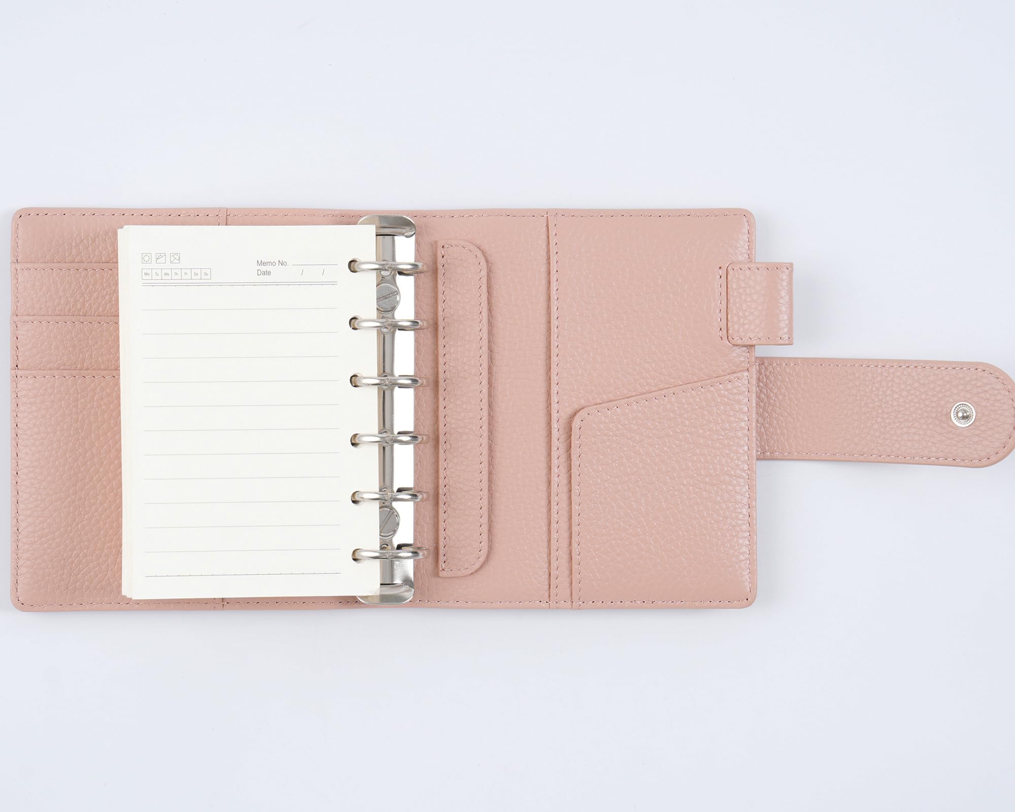 Moterm Elite Pocket Rings Planner - Genuine Leather Folder A7 Organiser without Large Back Compartment (Pebble Dust Rose, 25 mm Ring) - Image 4