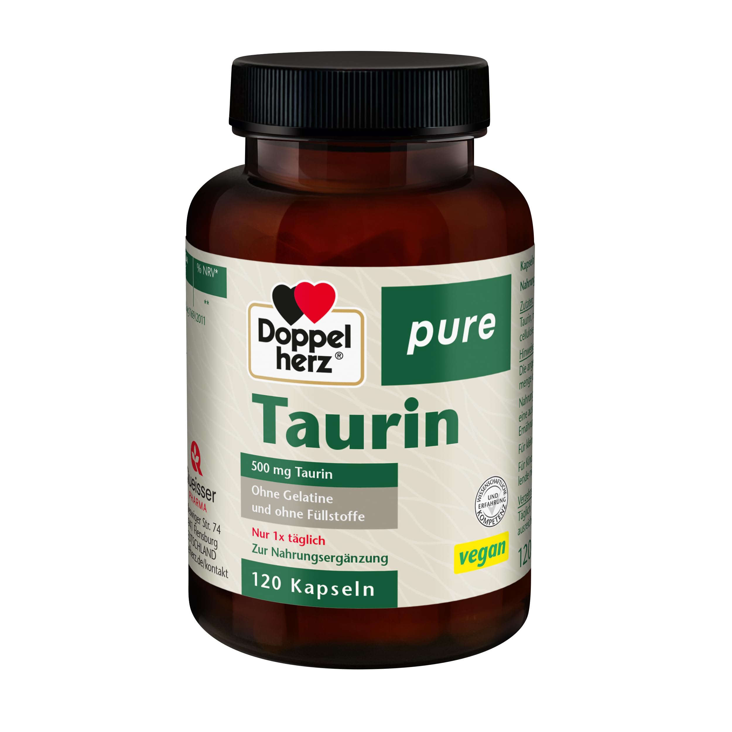 Doppelherz pure Taurin 500 mg pro Kapsel - ohne Füllstoffe - ohne Gelatine - 120 Kapseln