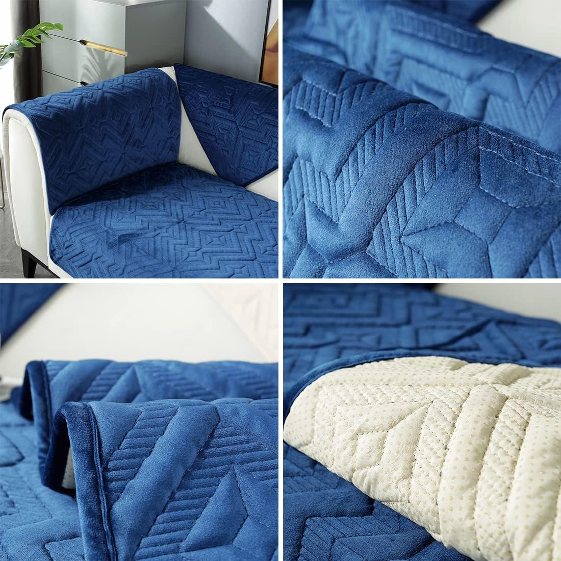 vctops Velvet Plush Diamond Pattern Sofa Couch Cover Solid Color Non Slip Sectional Couch Covers Soft Warm Thicken Sofa Slipcover for Dogs, Children, Pets Furniture Protector(Dark Blue,34"x82")