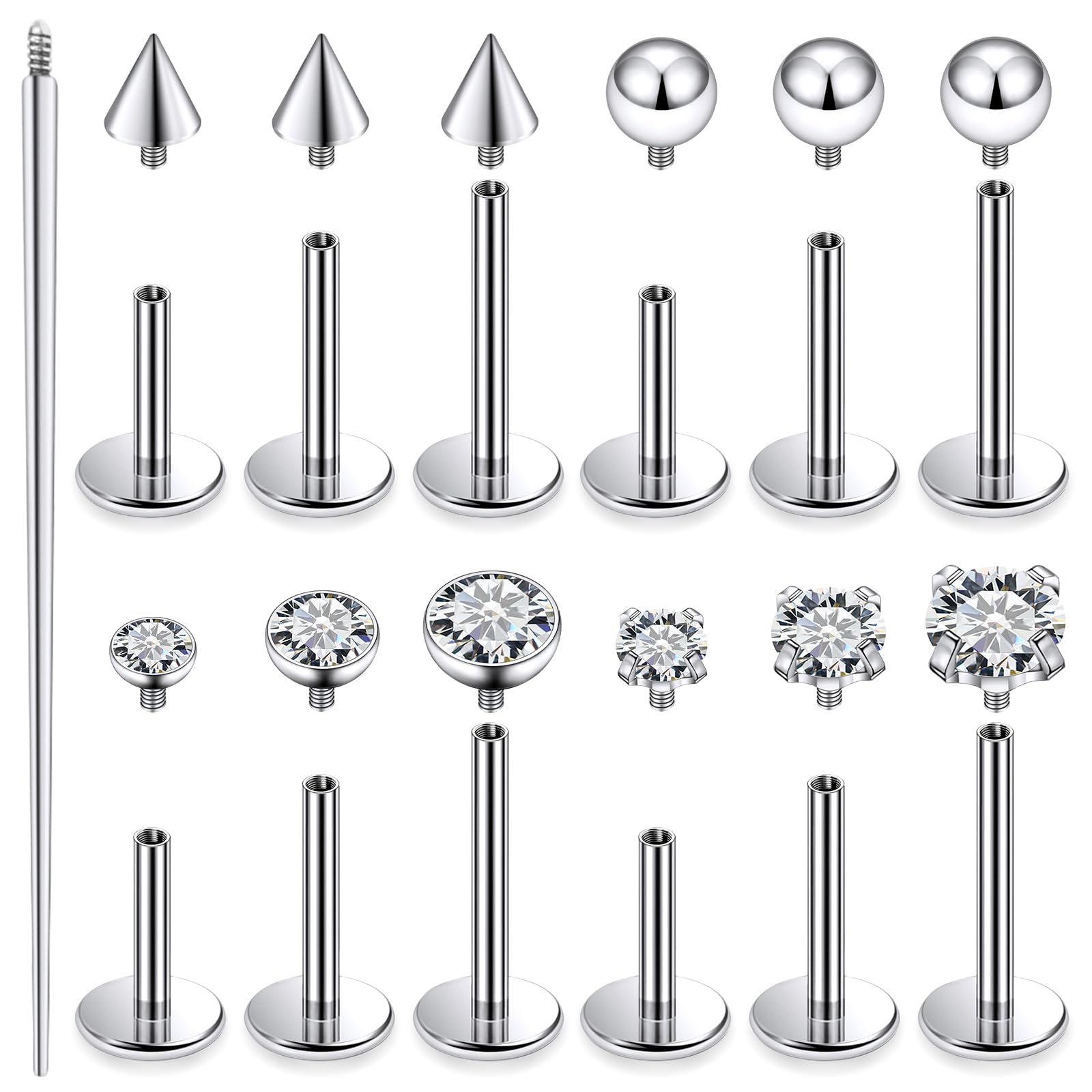 18G 16G 14G Internal Thread Flat Back Nose Stud Earrings Surgical Steel Conch Tragus Cartilage Earrings Medusa Monroe Labret Lip Rings Piercing Jewelry for Women Men CZ Silver Black Gold