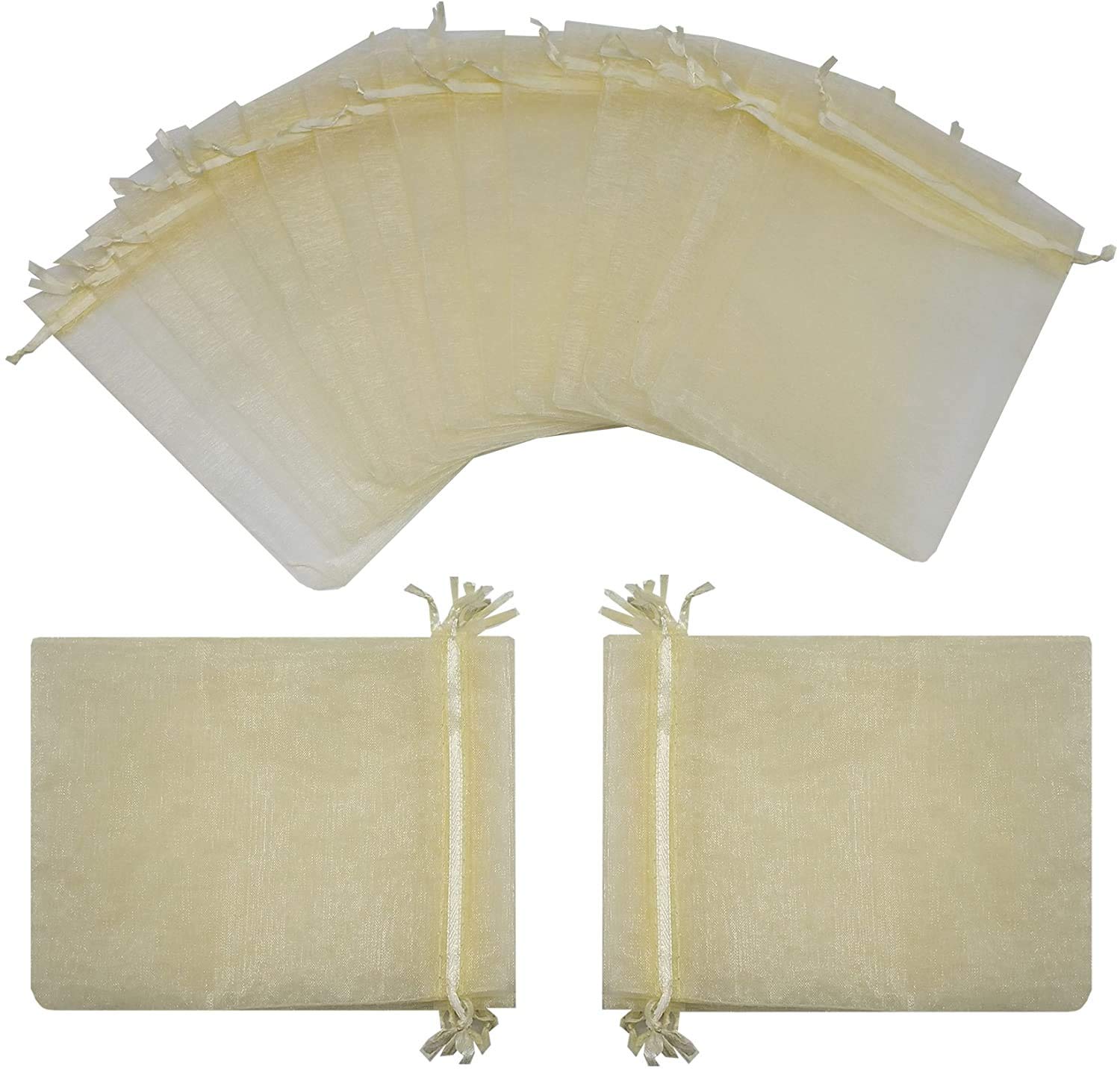 Ankirol Sheer Organza Favor Bags 5.9x7.8'' For Wedding Baby Shower 100pcs Gift Bags Samples Display Drawstring Pouches (ivory)