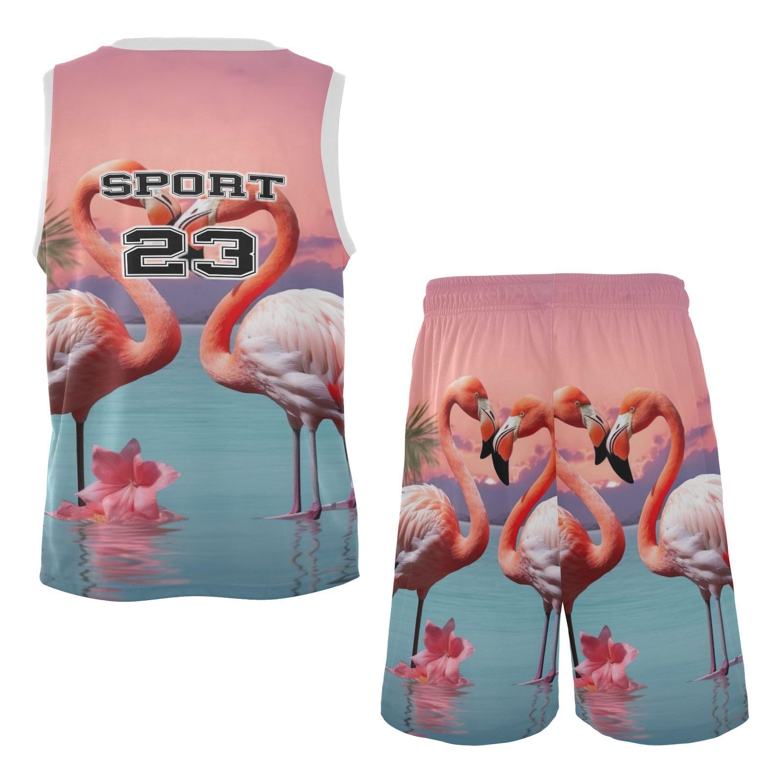FLildon Loving Flamingos Boys Basketball Jersey Set Tank Top Shorts Tracksuit Sport Training Suit for Kids, L