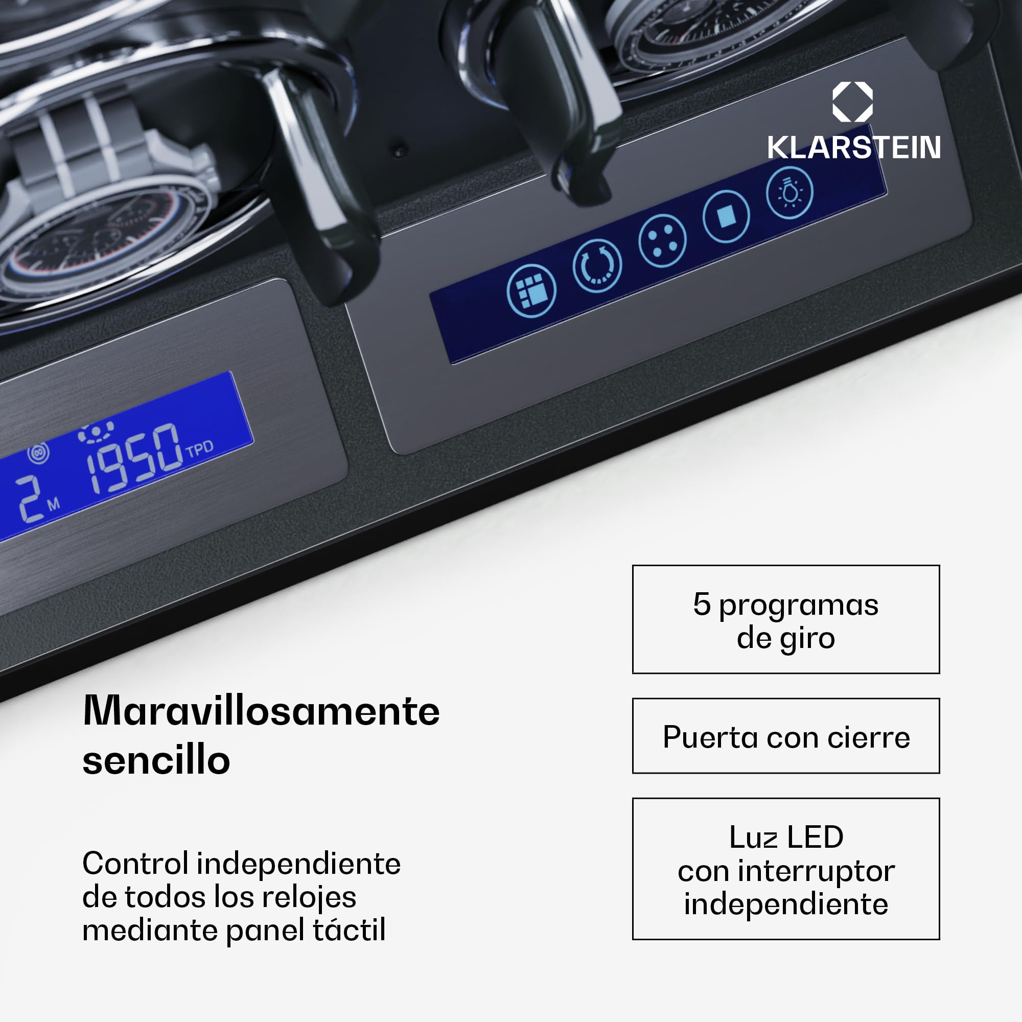 KLARSTEIN Caja, para 6 Relojes, Vitrina Acrílico, Joyeros, 5 TPD, Caja Relojes Acrílico, Expositor para dar Cuerda Reloj, Relojero Organizador Grandes, Organizadores