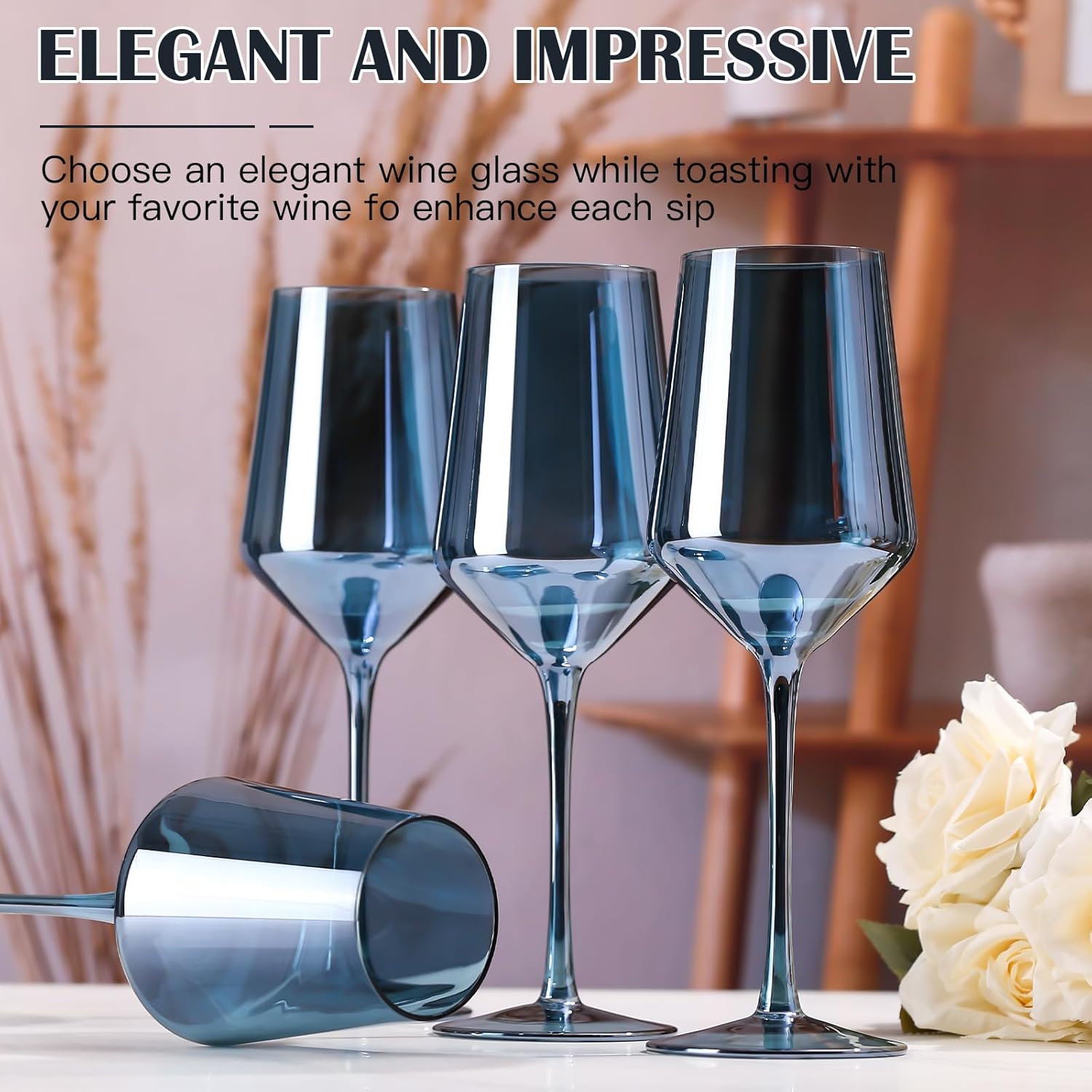 Midnight Blue Wine Glasses Set of 6-15oz Hand Blown Blue Wine Glasses Set for Party Wedding Home Bar, New Year Gifts - Image 4
