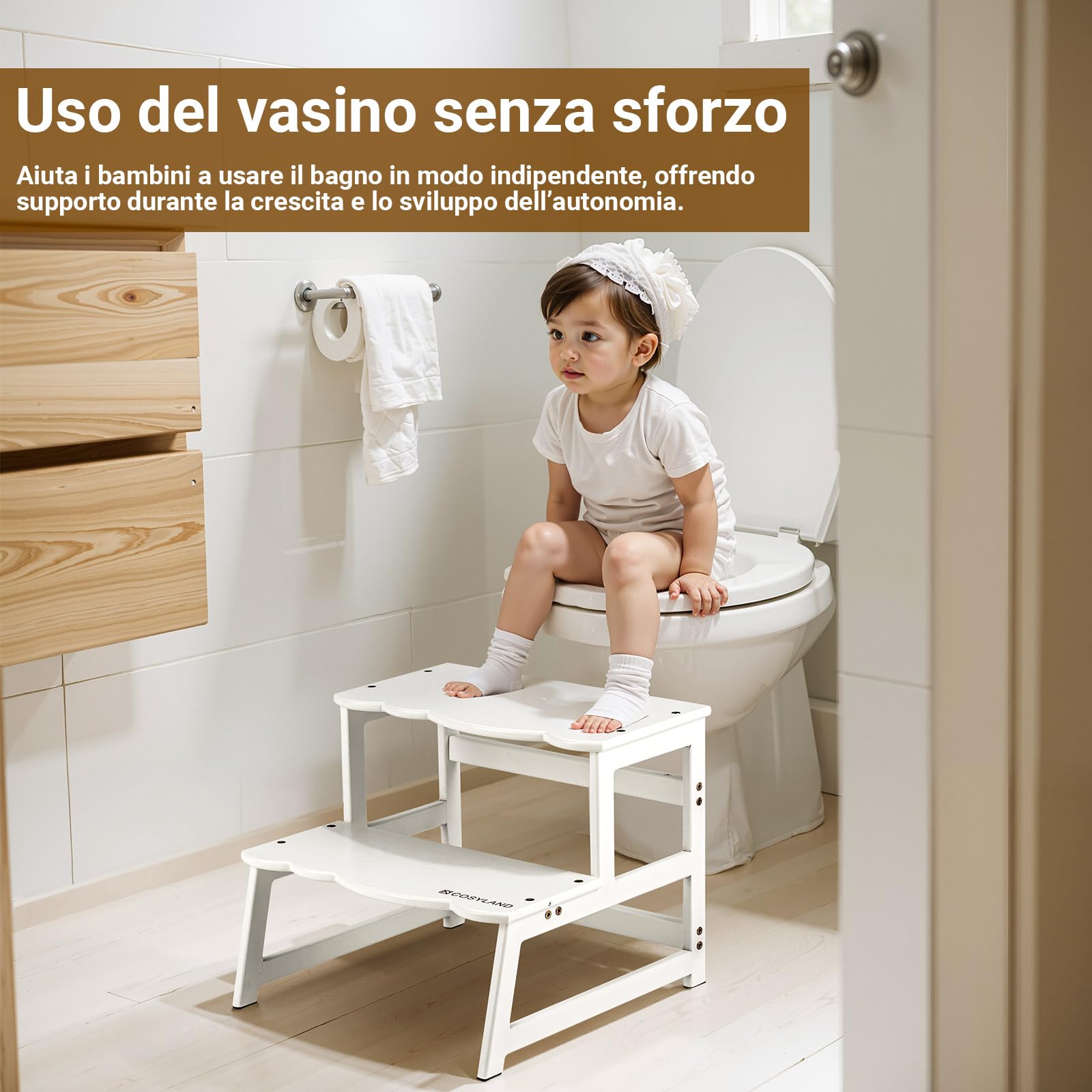 COSYLAND Torre Montessoriana 2 in 1 per Bambini con Protezione Rimovibile 136 kg Bianco