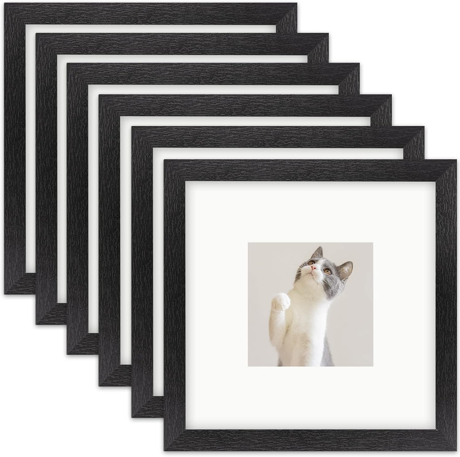 TOFOREVO 8x8 Square Picture Frames Set of 6 Black Wood Grain Photo Frame for