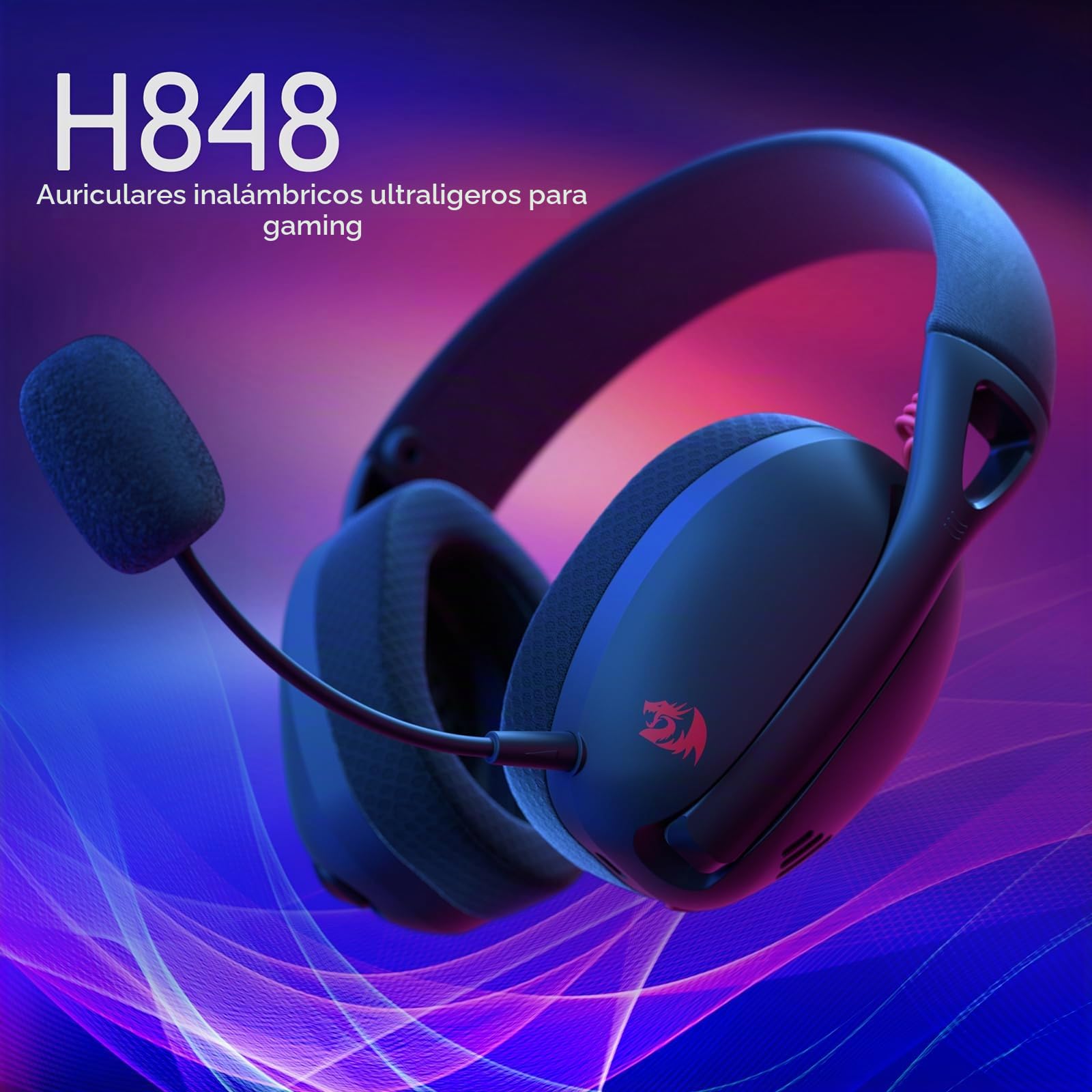 Redragon H848 Auriculares inalámbricos BT para Juegos - Ligeros - Sonido Envolvente 7.1 - Controladores de 40MM - Micrófono Desmontable - Multiplataformas para PC, PS5/4/3, NS, Móviles