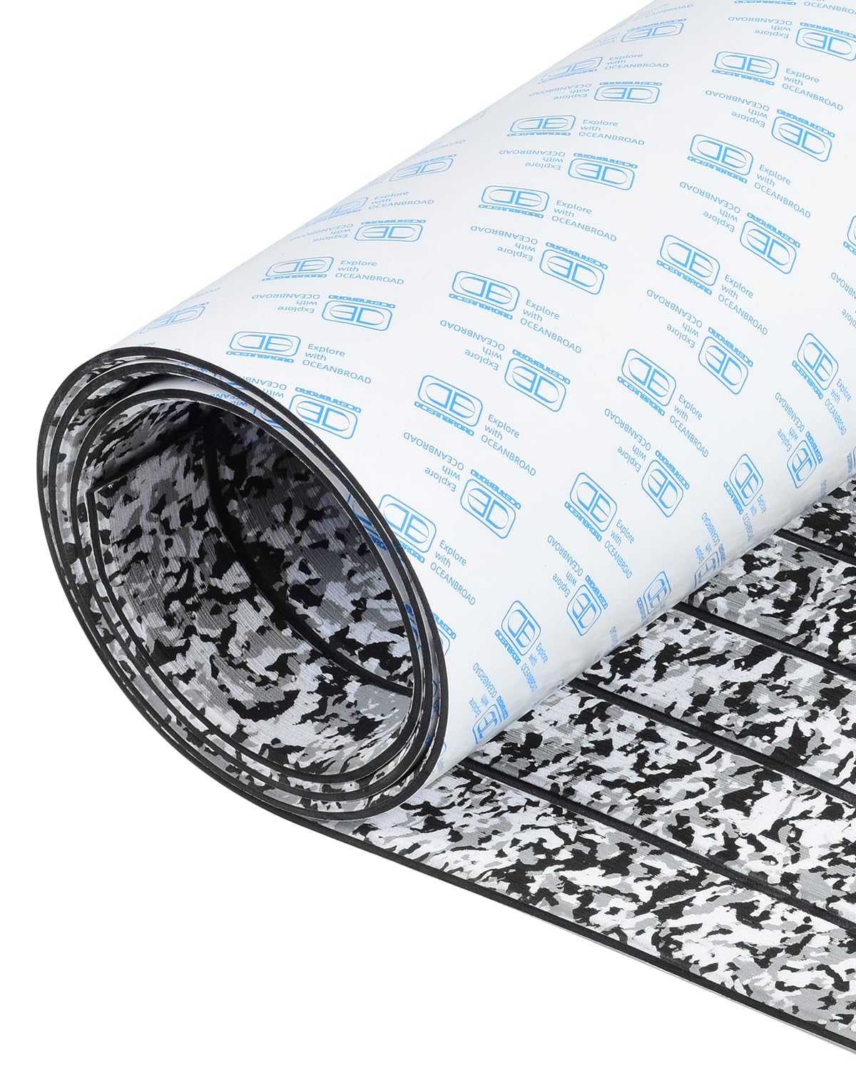 OCEANBROAD Camo Boat Flooring Self-Adhesive Backing Camouflage Decking 96''x45.6''/36''/28.8''/16.8'', 48''x16.8'' EVA Foam Self-Adhesive Non-Slip Marine Sheet for Boats Helm Pad RV Floor