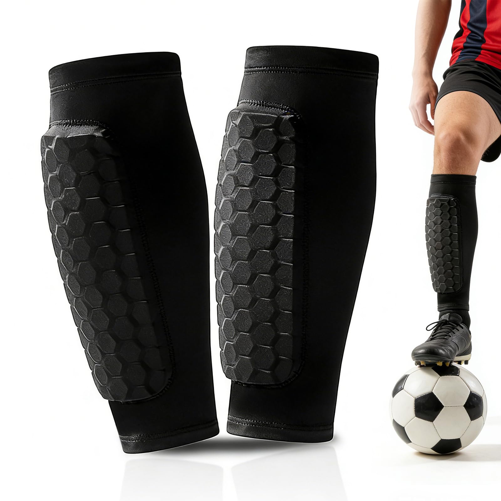 1 Paio Parastinchi Calcio, Antiscivolo e Traspiranti con Cuscinetti a Nido d’Ape Antiurto, Parastinchi Calcio per Ragazzi e Adulti, Bambini, Calcio e Sport Outdoor