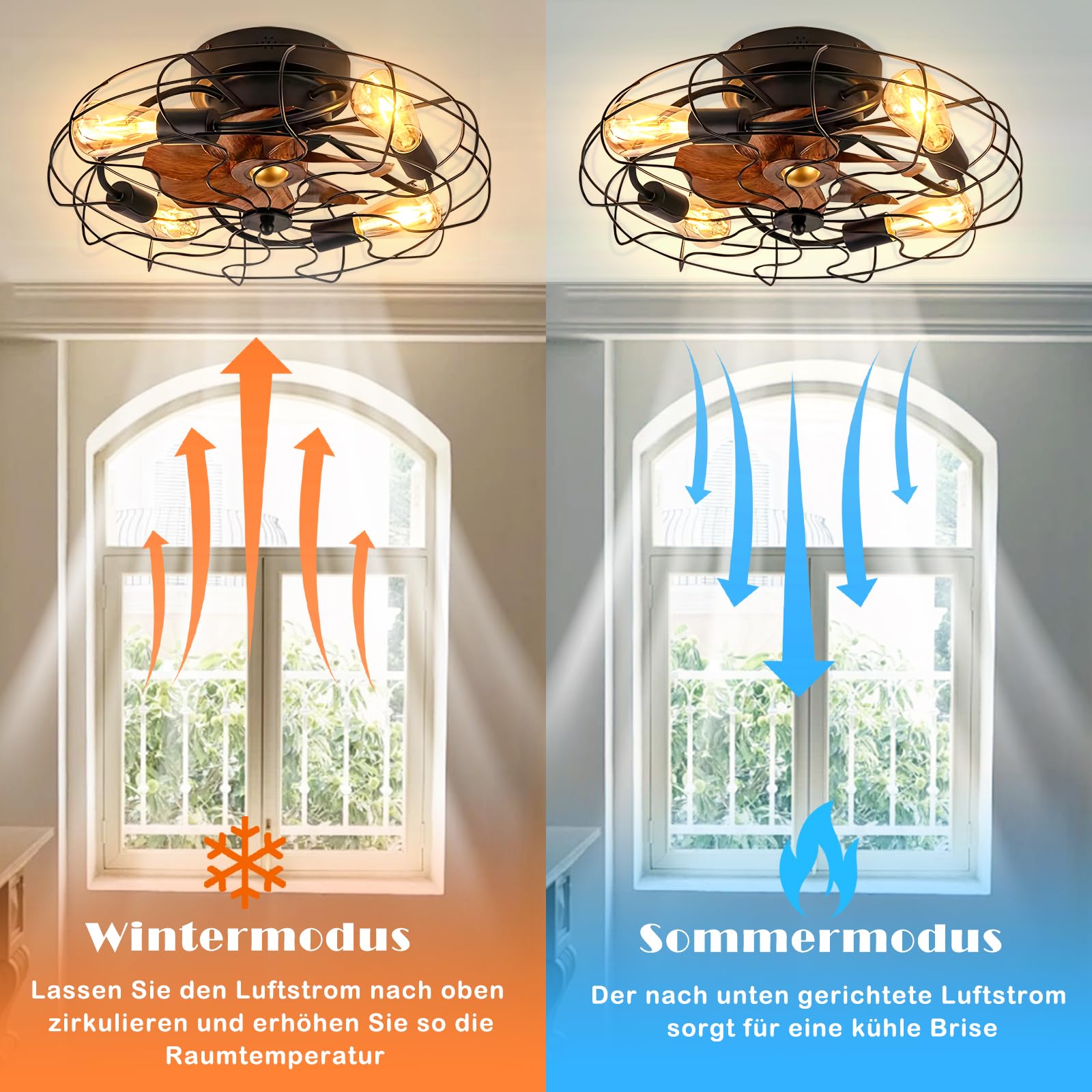 MiiR Ventilateur De Plafond Avec éclairage E27 Ampoule Rétro Ventilateur Plafonnier Avec Télécommande 6 Niveaux De Vitesse Du Vent Lumière Réglable Avec Ventilateur Salon Chambre Salle à Manger