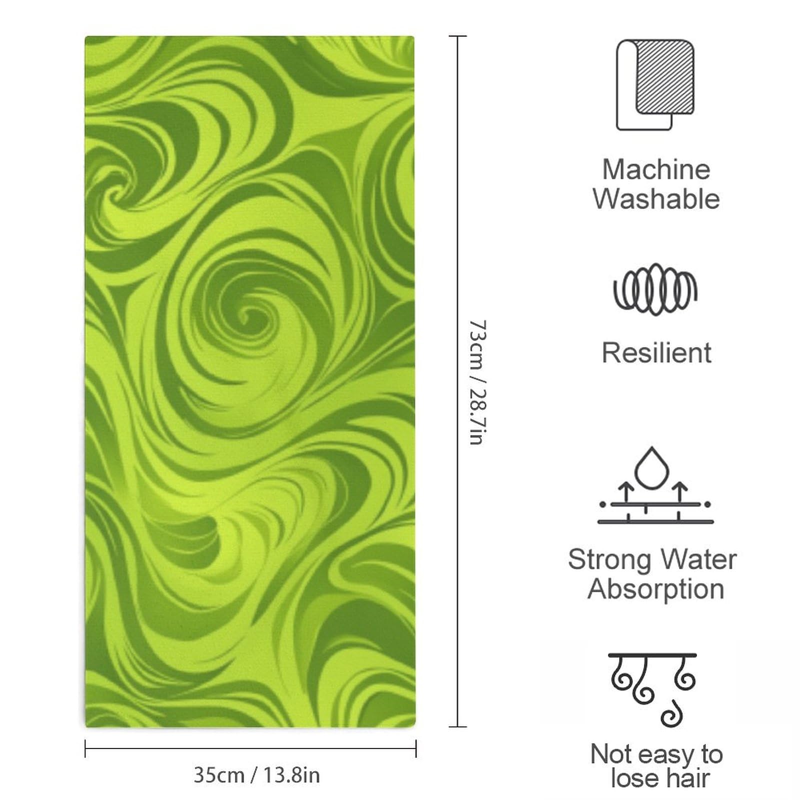 velumair Green Spiral Abstract Bathroom Hand Towels Absorbent Soft Face Towel Fingertip Towels for Bathroom SPA Gym Guest Shower Towels