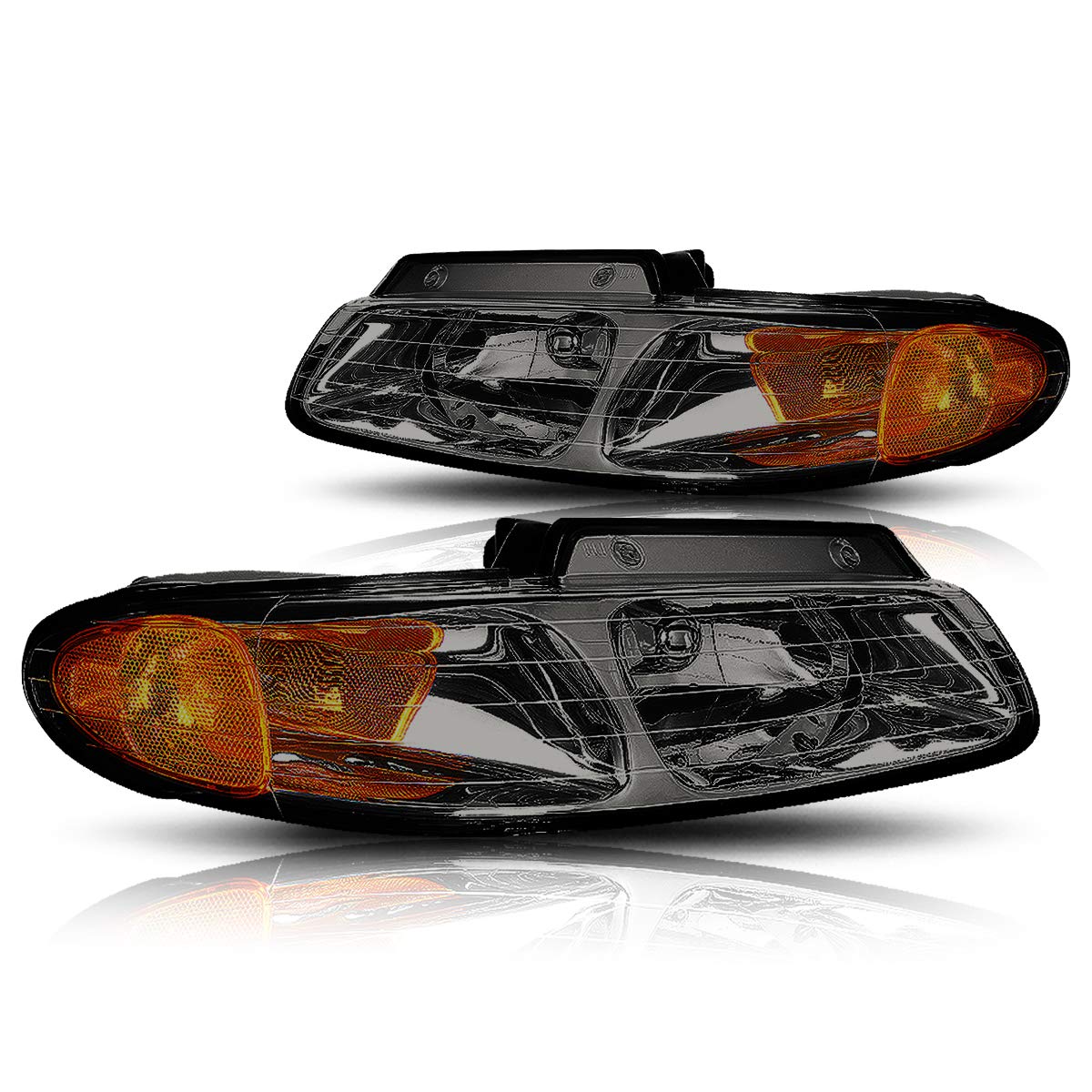 PM PERFORMOTOR Headlights Assembly Compatible with 1996-2000 Town & Country Caravan Voyager, 2Pcs Headlamps with Smoked Lens Amber Corner