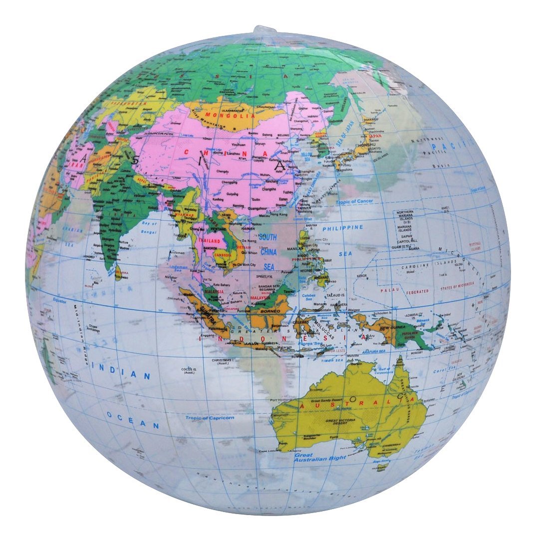 Jet Creations 16 inch Inflatable Globe of The World, Political Map and Boundaries, Imprinted Thousands Country and City Names, Up-to-Date Cartography, Great Toys for 6,7,8+ Years Old Kids Boys Girls, Multi (GTO-16GTR)