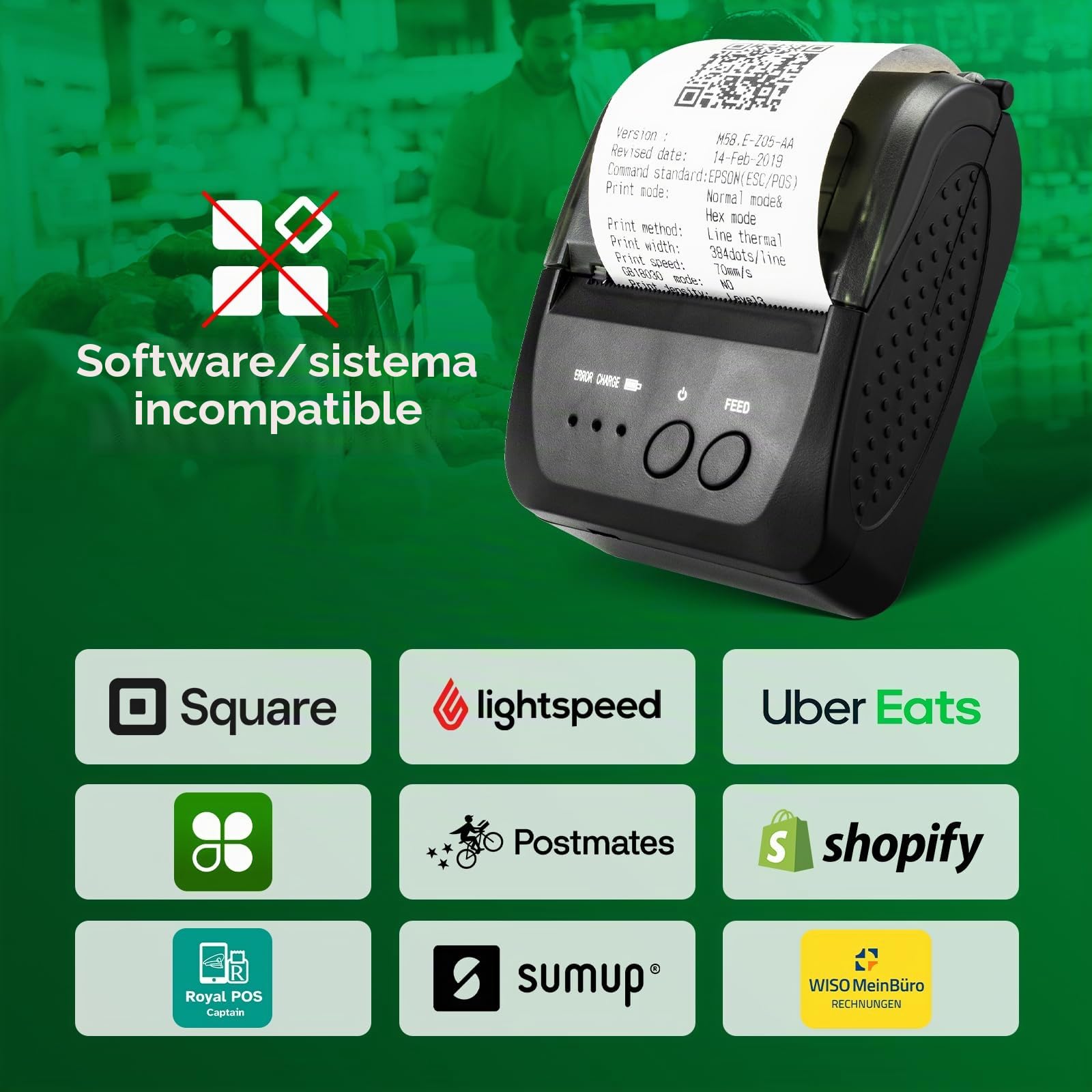 NetumScan Impresora térmica inalámbrica Bluetooth de 2 Pulgadas 58 mm Mini USB POS Impresora para Restaurante minorista Compatible con Android/iOS/PC/Windows NS1809DD