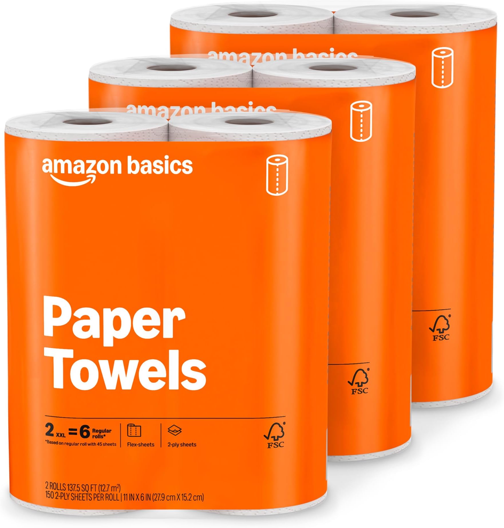 2-Ply Flex-Sheets Paper Towels, 6 Rolls = 20 Regular Rolls, 150 Sheets per Roll, Everyday Value